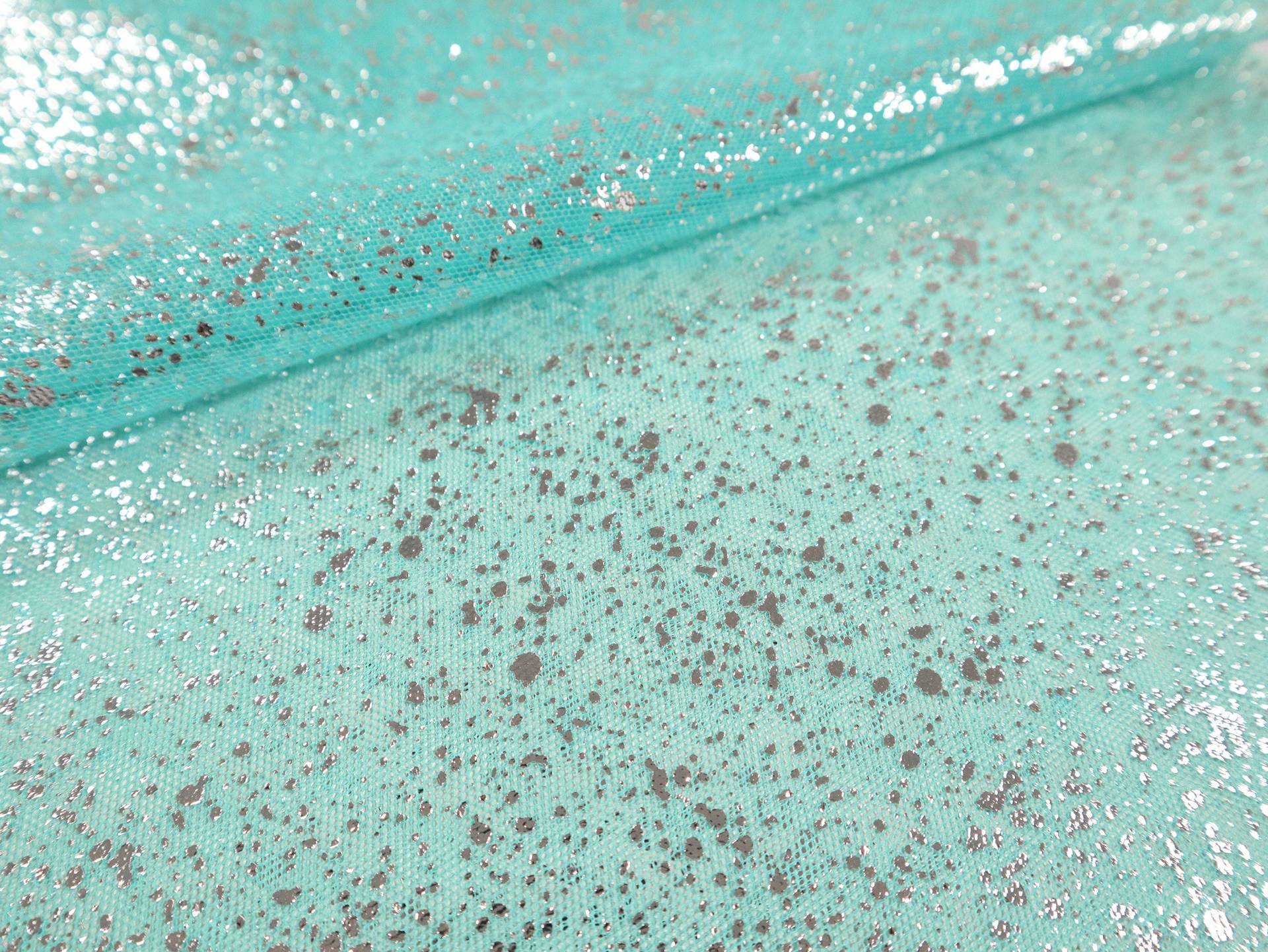 Metallic Speckled Tulle in Turquoise & Silver