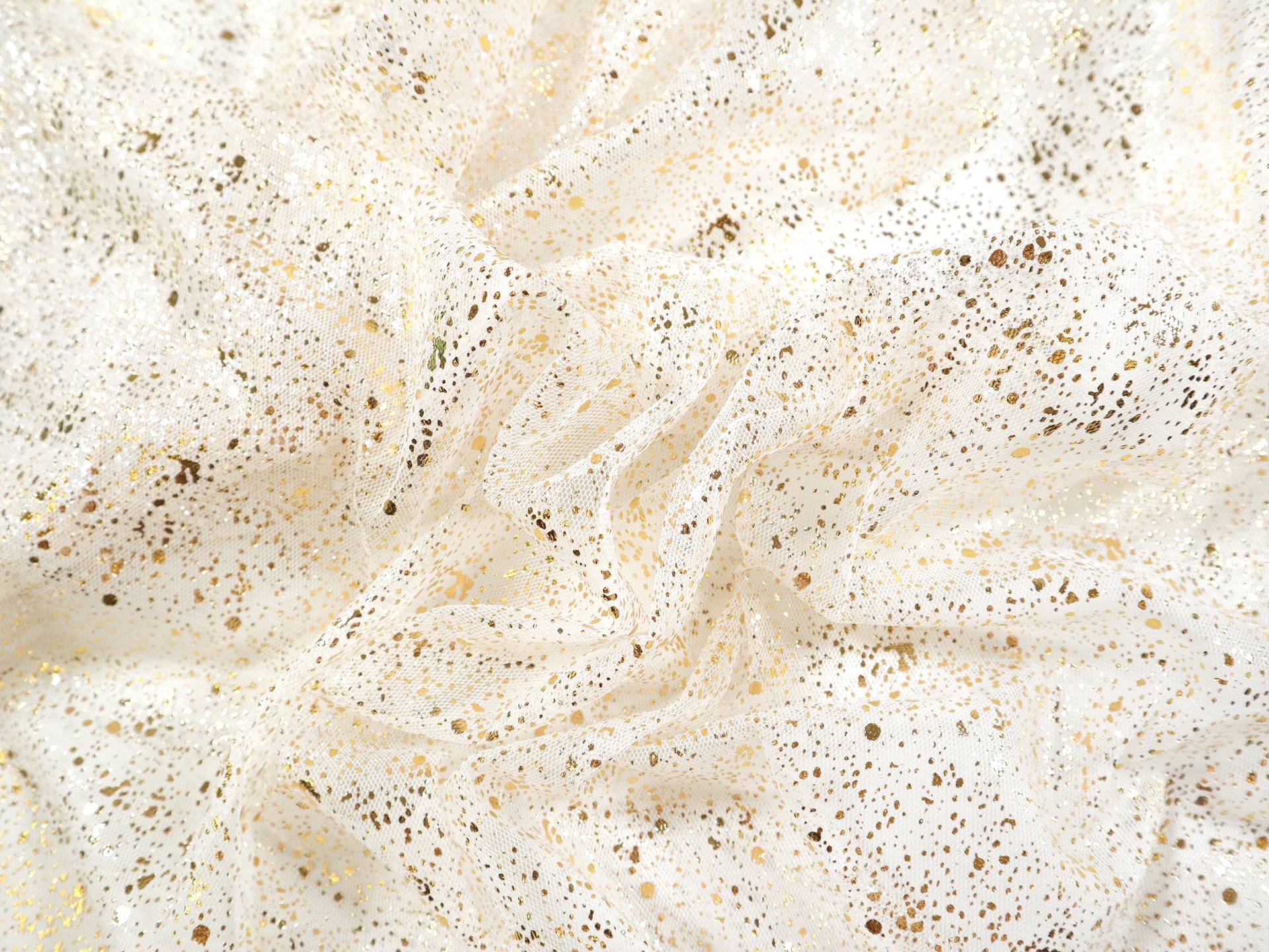 Metallic Speckled Tulle in White & Gold
