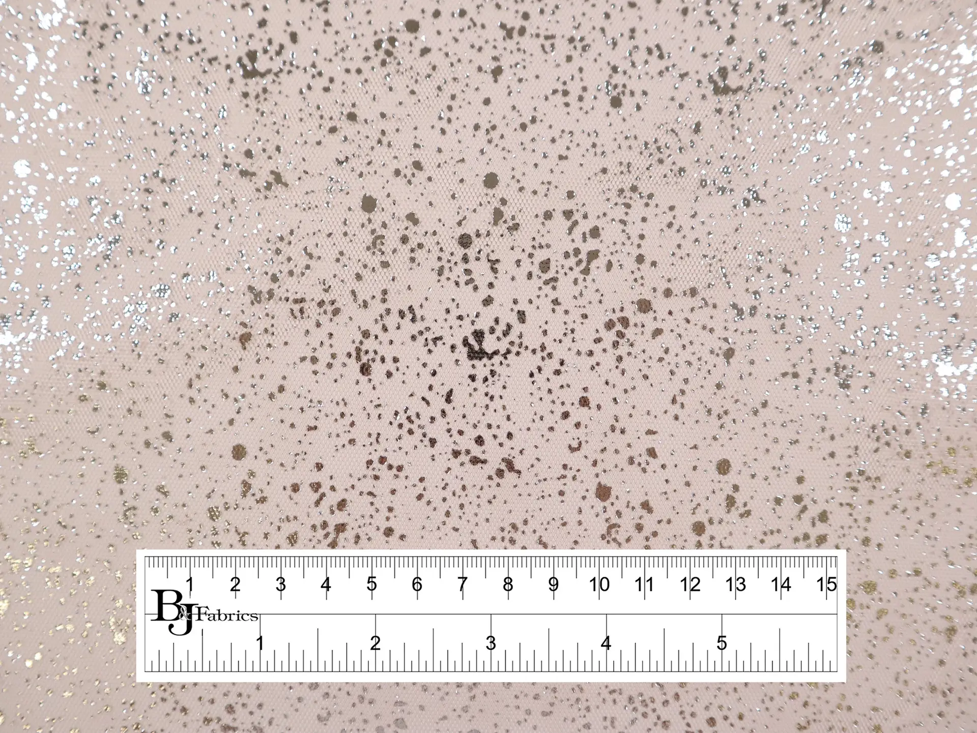 Metallic Speckled Tulle in Peach & Silver
