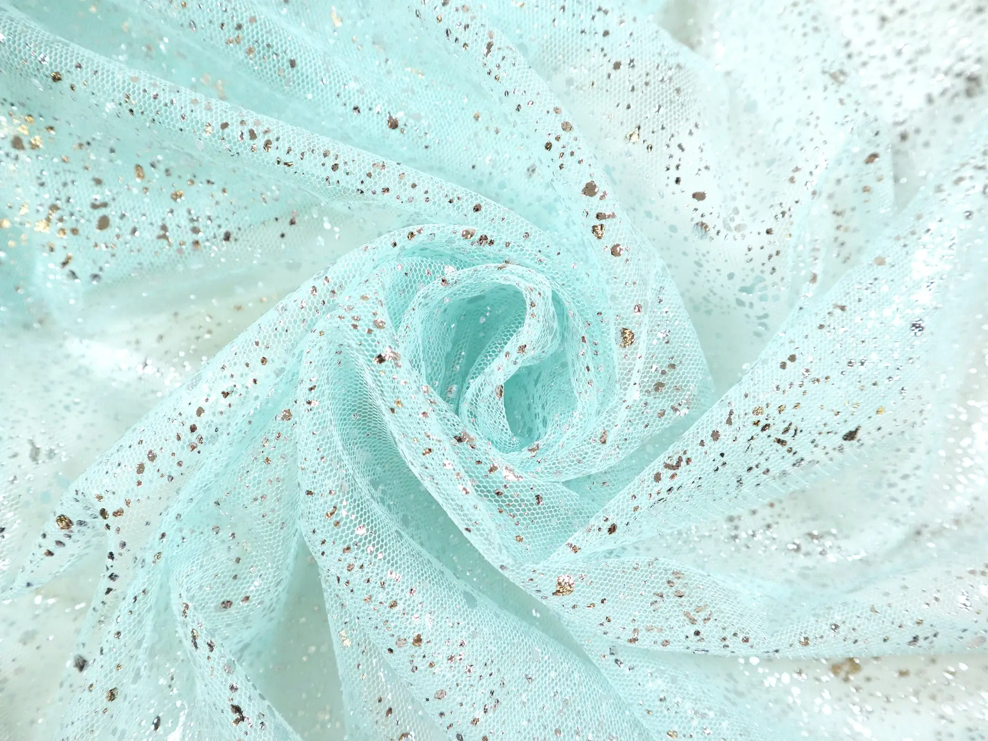 Metallic Speckled Tulle in Celeste & Silver