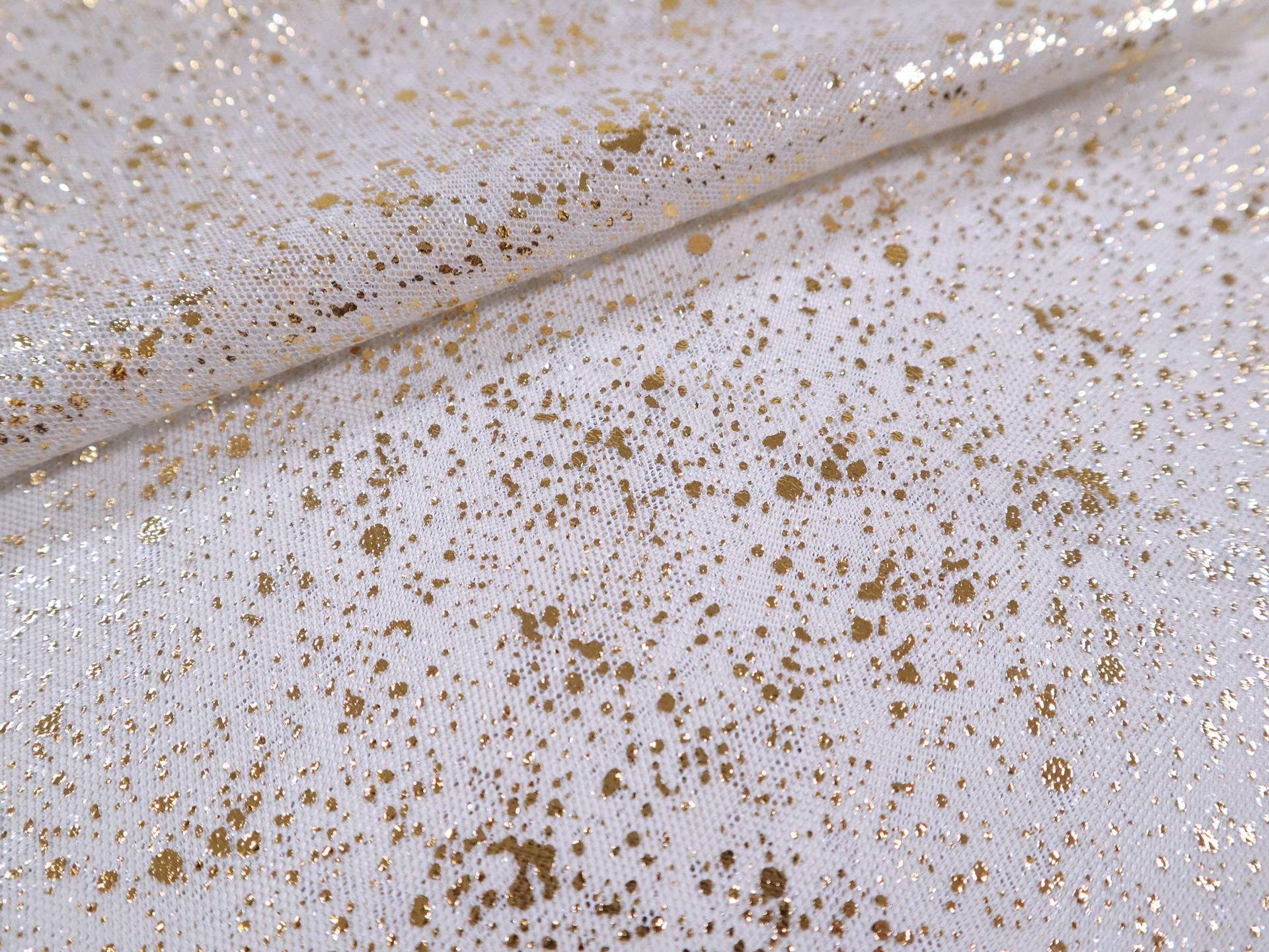 Metallic Speckled Tulle in Light Grey & Gold