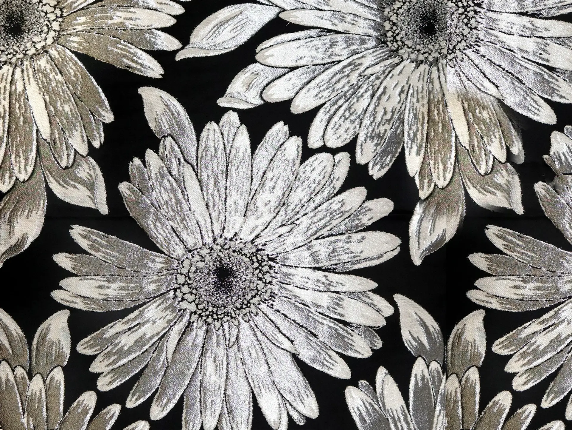 Metallic Brocade with Over Sized Daisies in Silver & Black