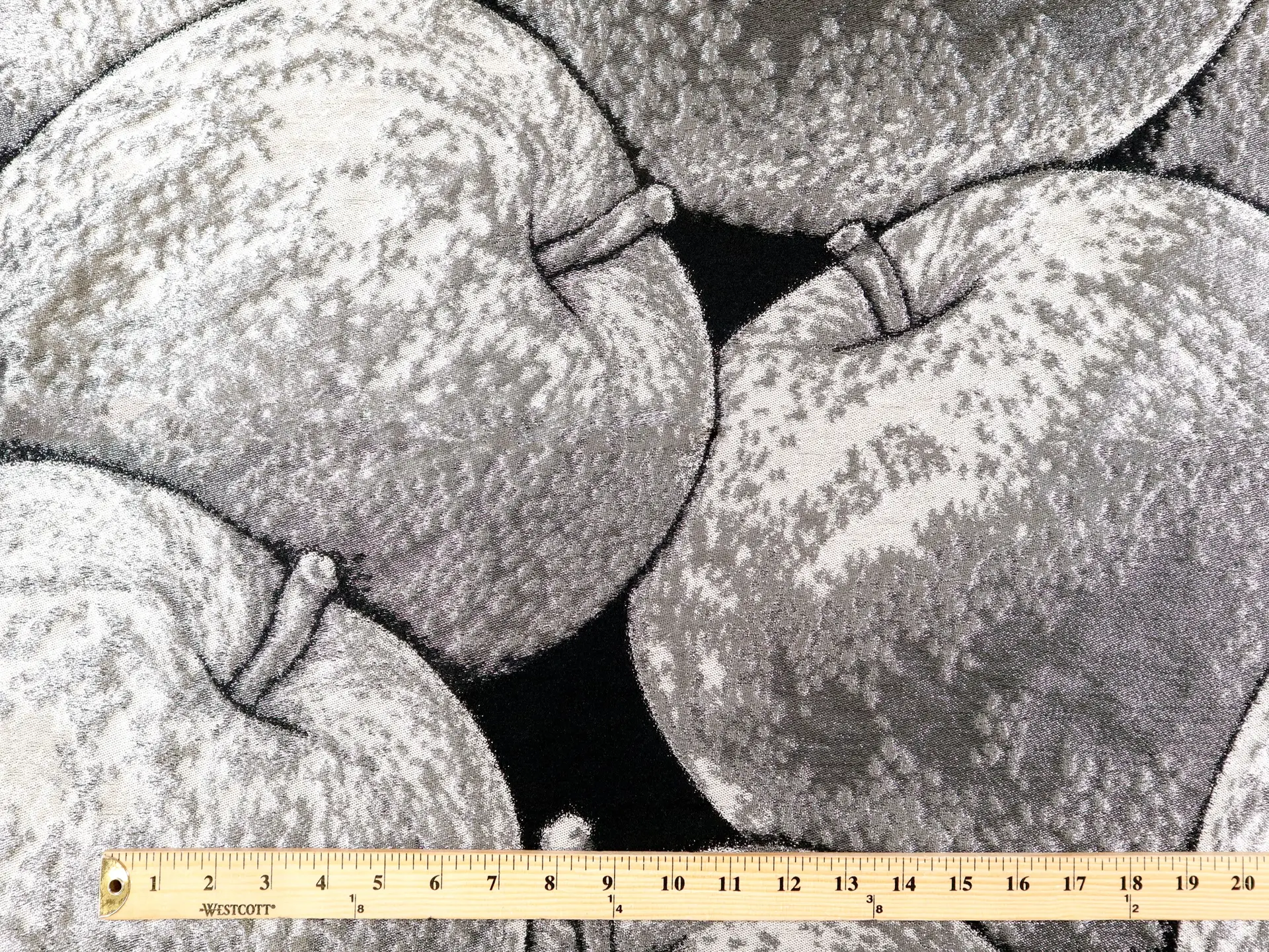 Metallic Brocade with Over Sized Apples in Silver & Black