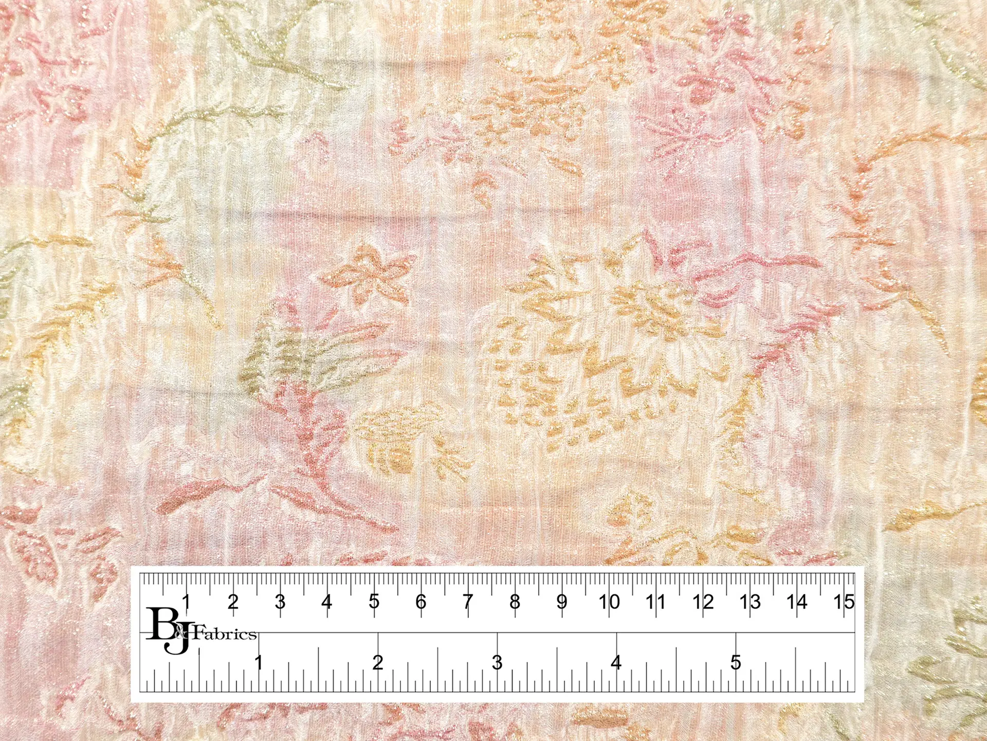Metallic Brocade with Florals in Pinks & Oranges