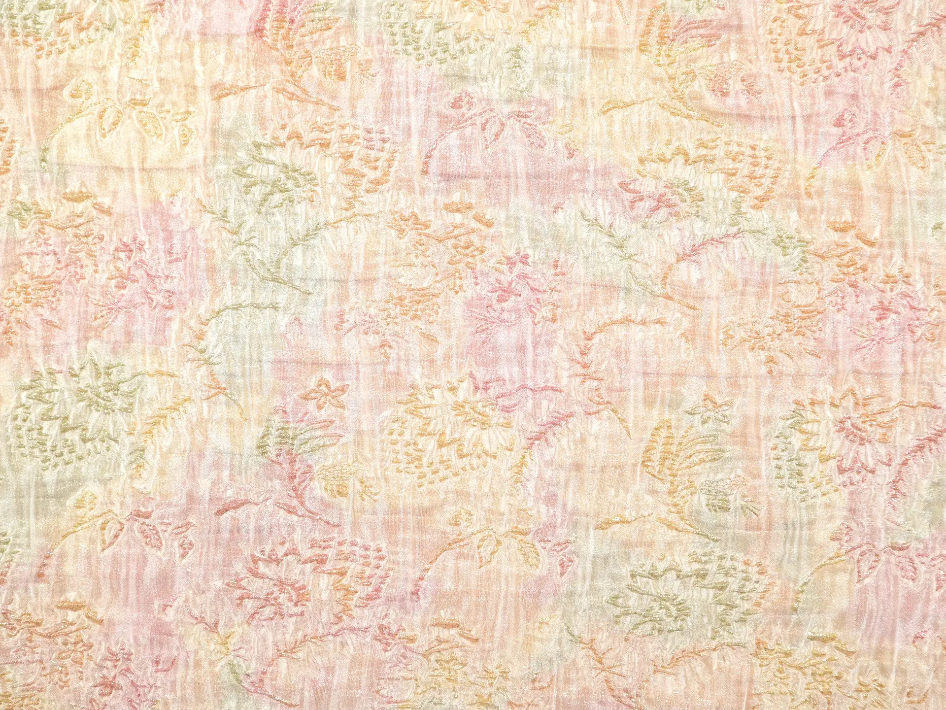 Metallic Brocade with Florals in Pinks & Oranges