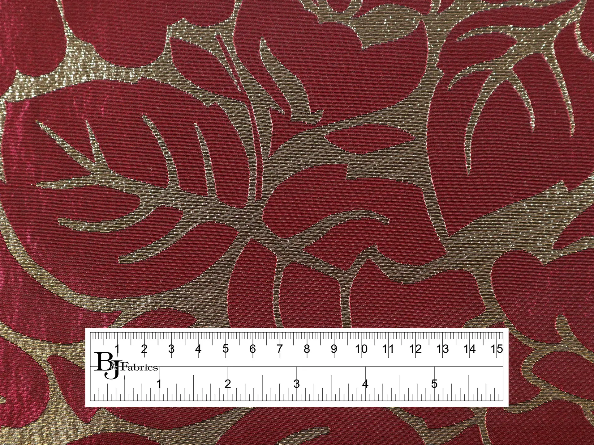 Metallic Brocade with Florals in Gold & Red