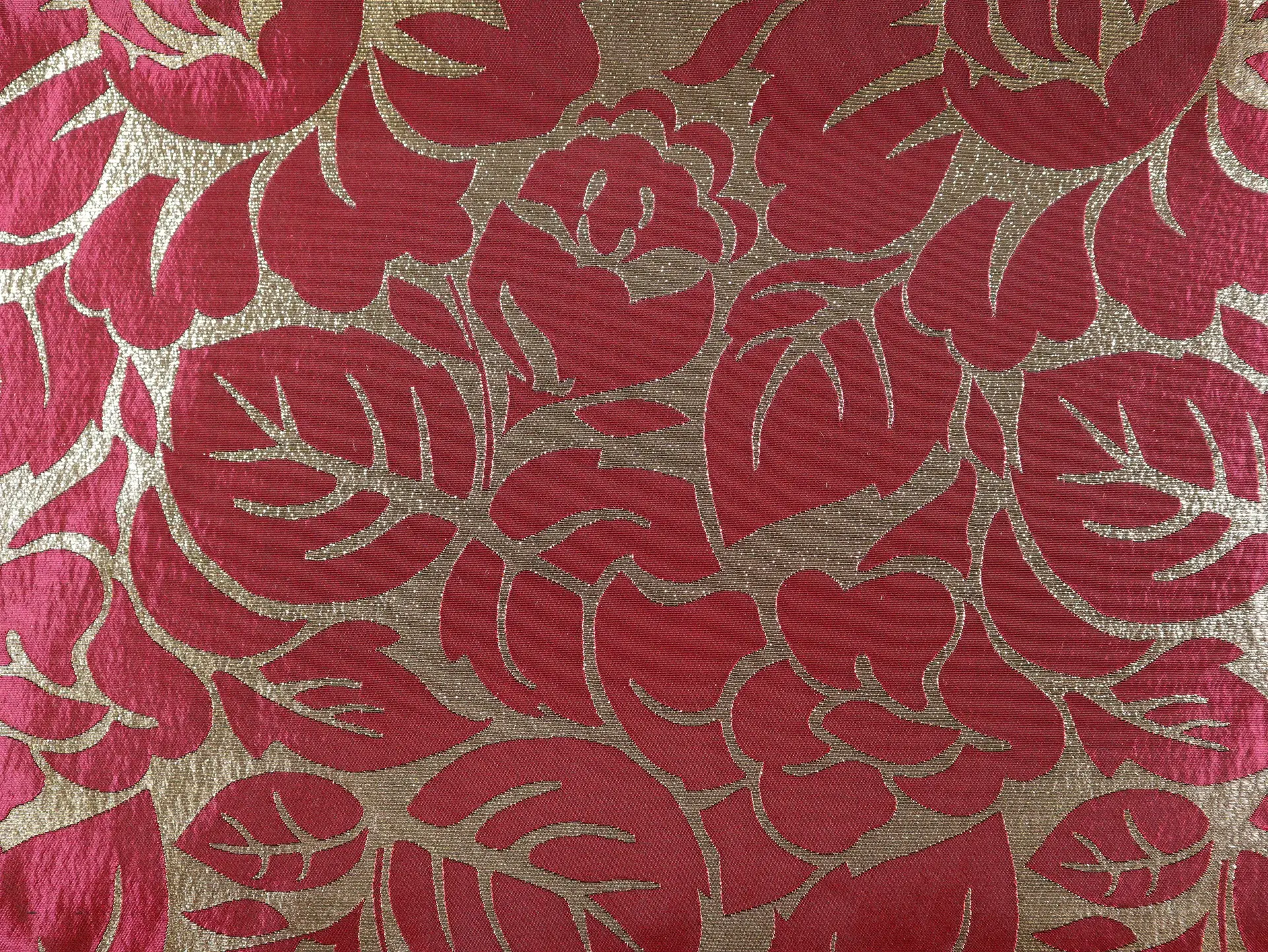 Metallic Brocade with Florals in Gold & Red