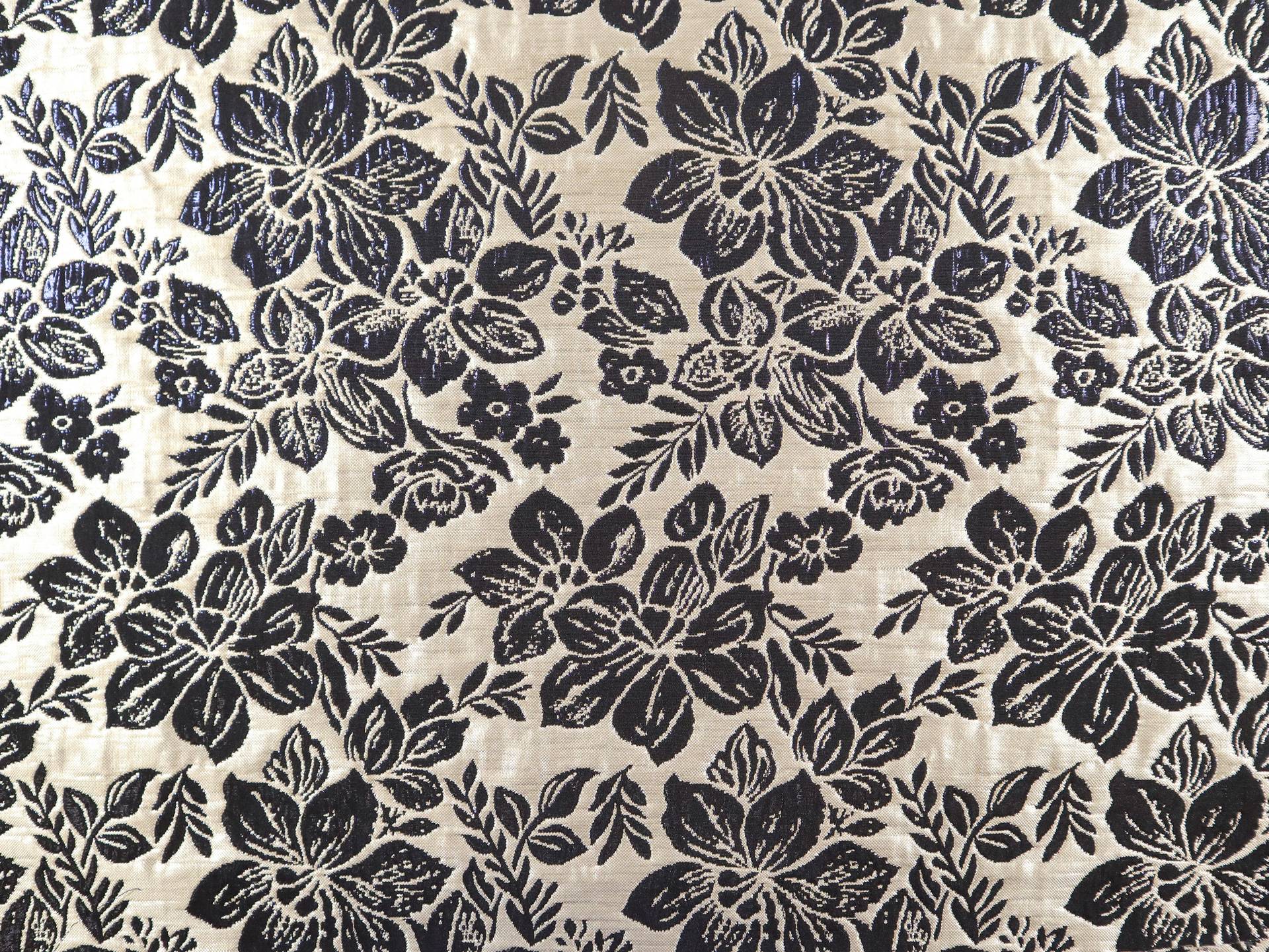 Metallic Brocade with Tropical Florals in Blue & Pale Gold