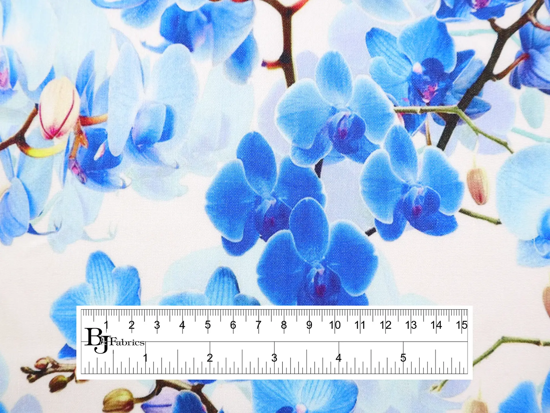 Stretch Linen with Blue Orchids Print