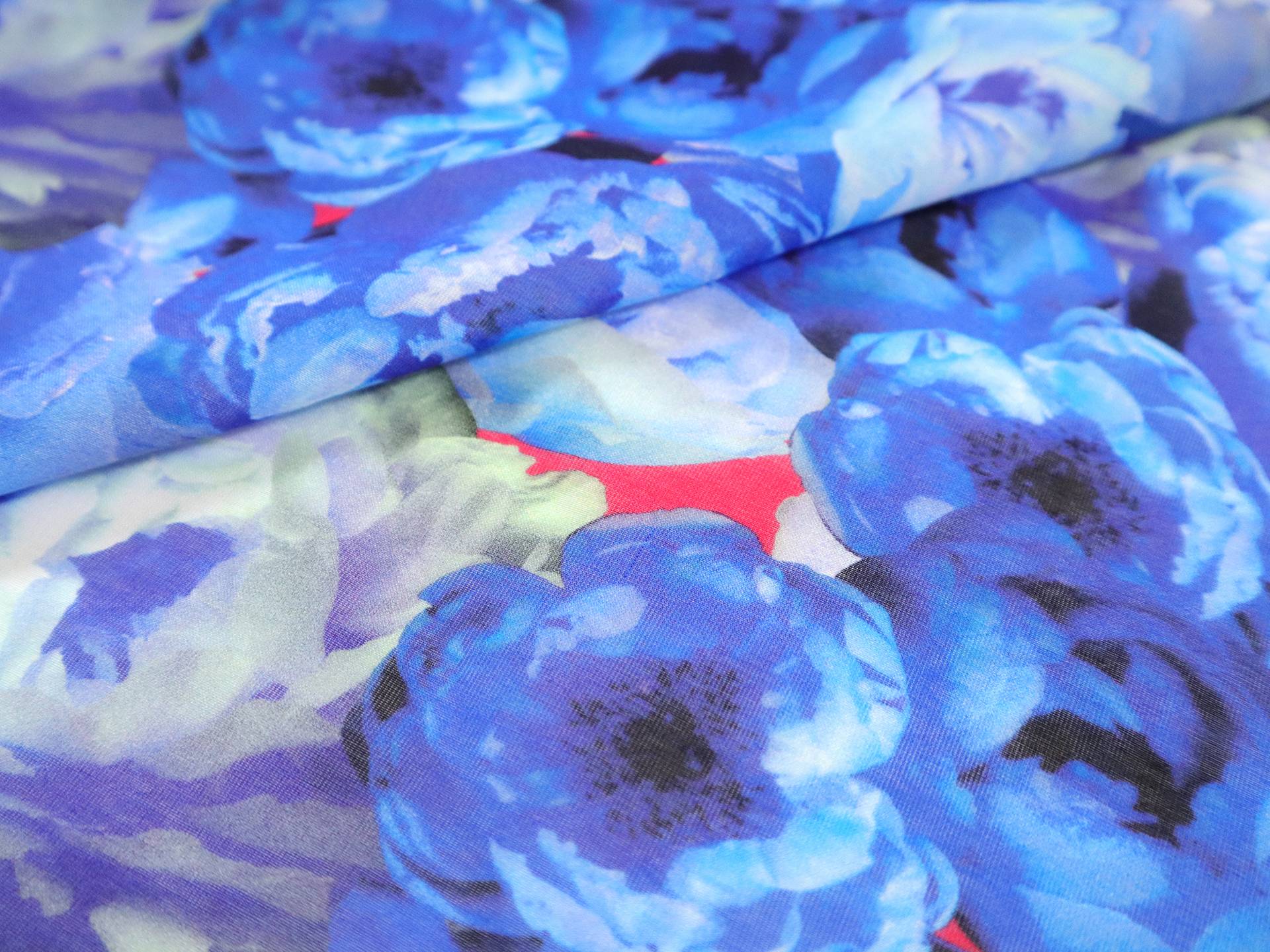 Cotton Satin Lawn with Floral Print in Blues