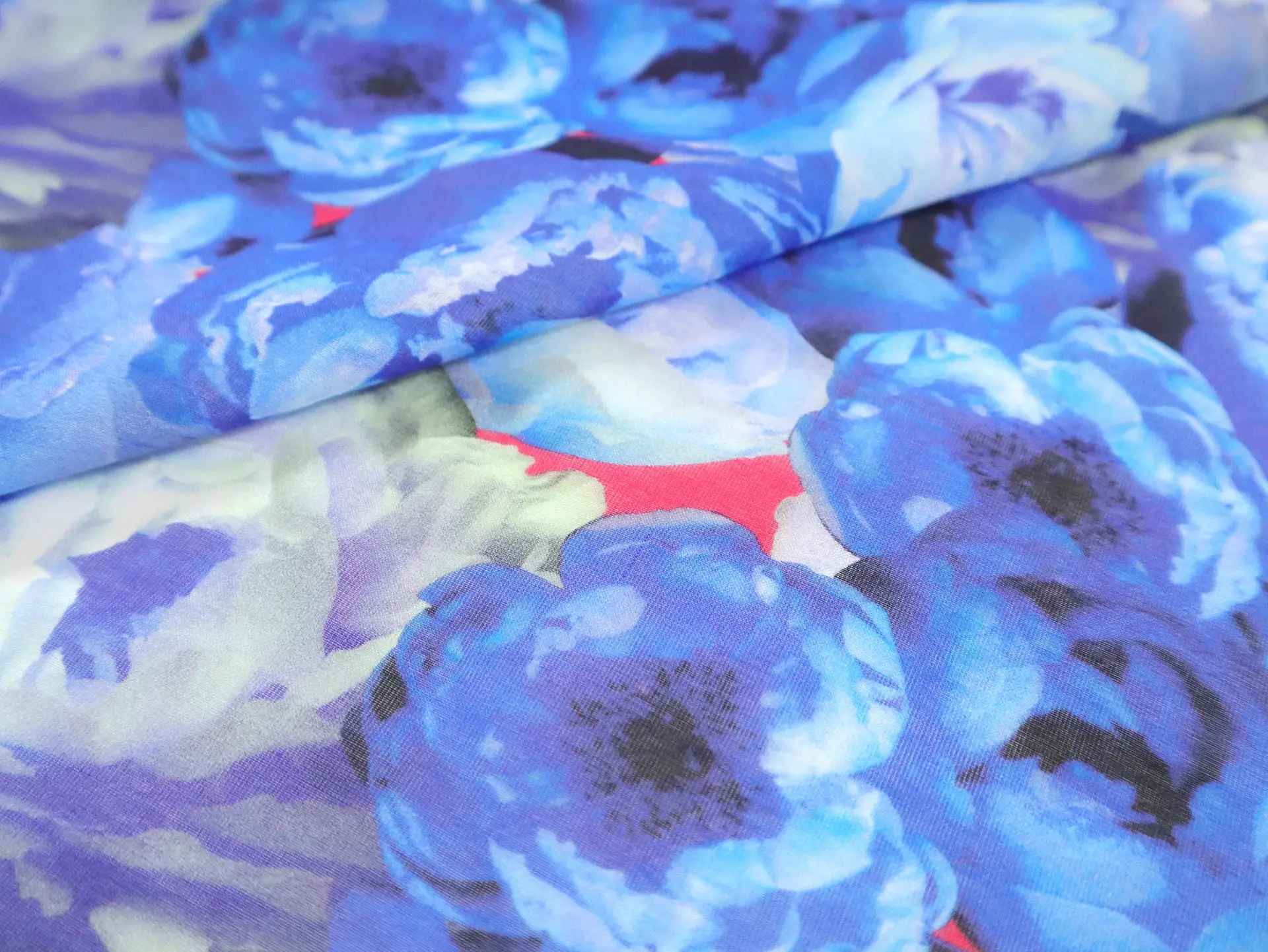 Cotton & Silk Voile with Floral Print in Blues