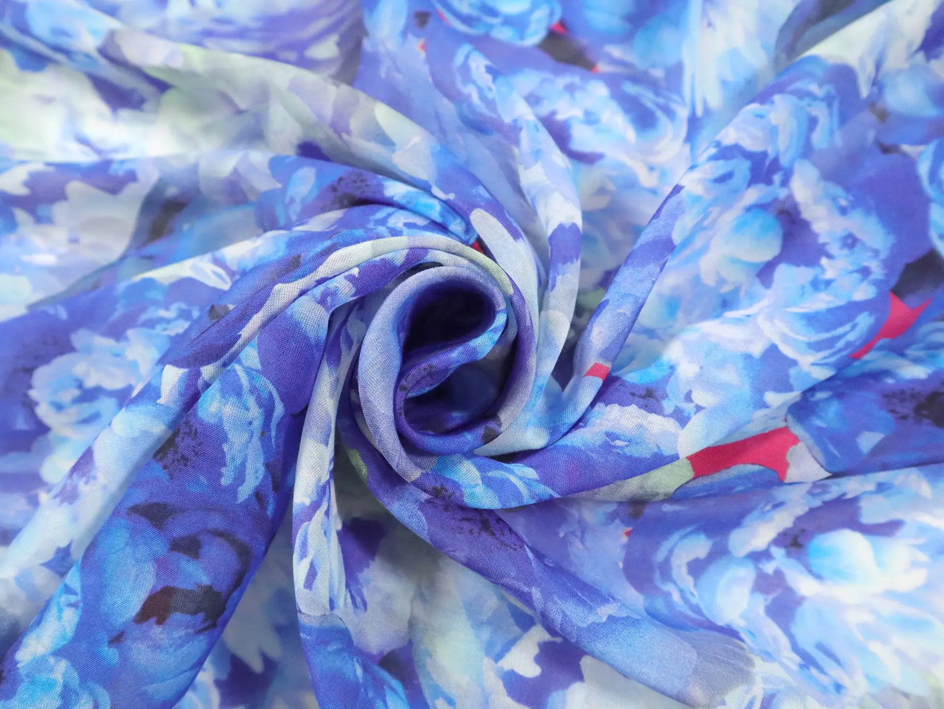 Cotton & Silk Voile with Floral Print in Blues
