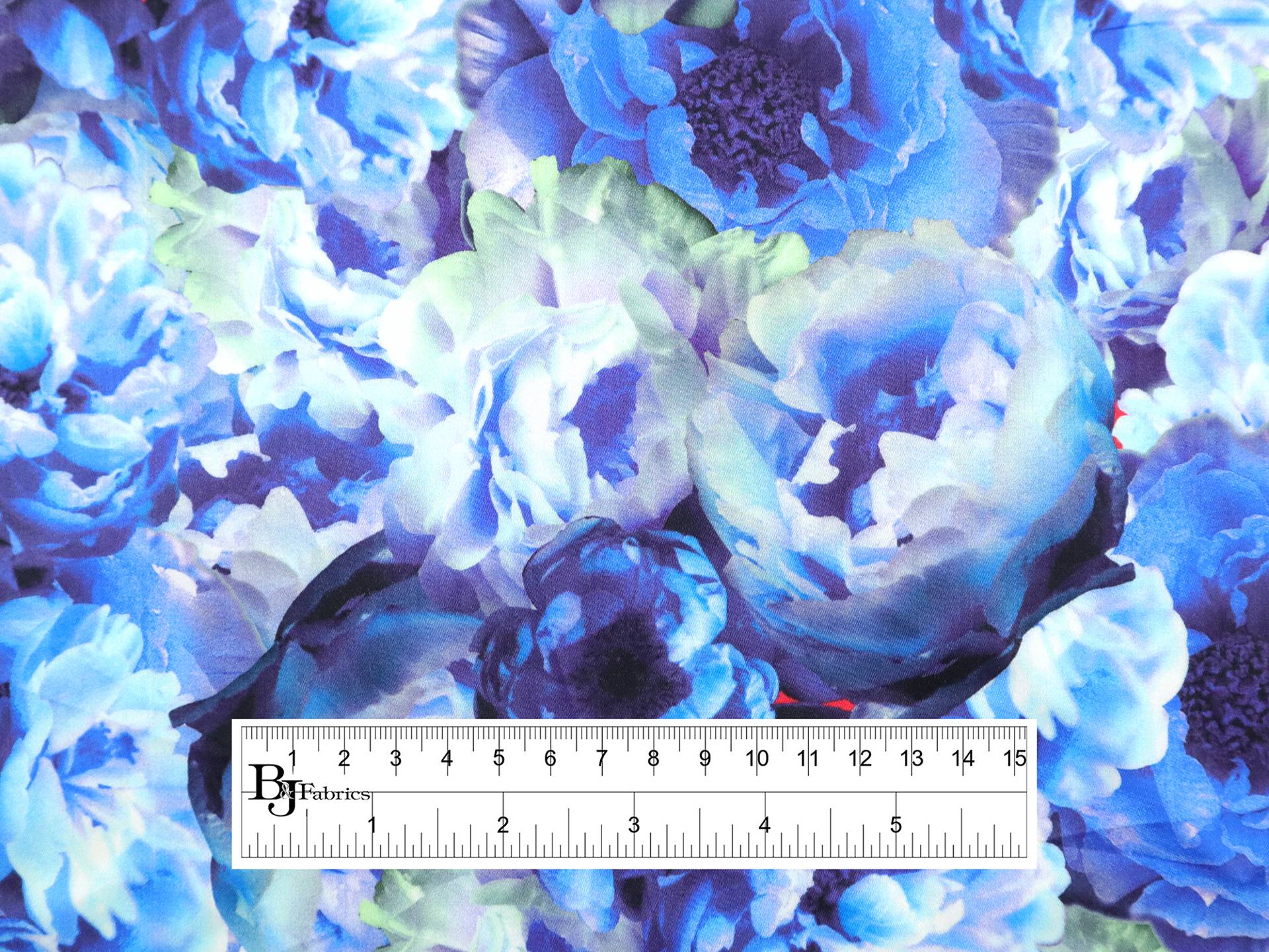 Cotton Satin Lawn with Floral Print in Blues
