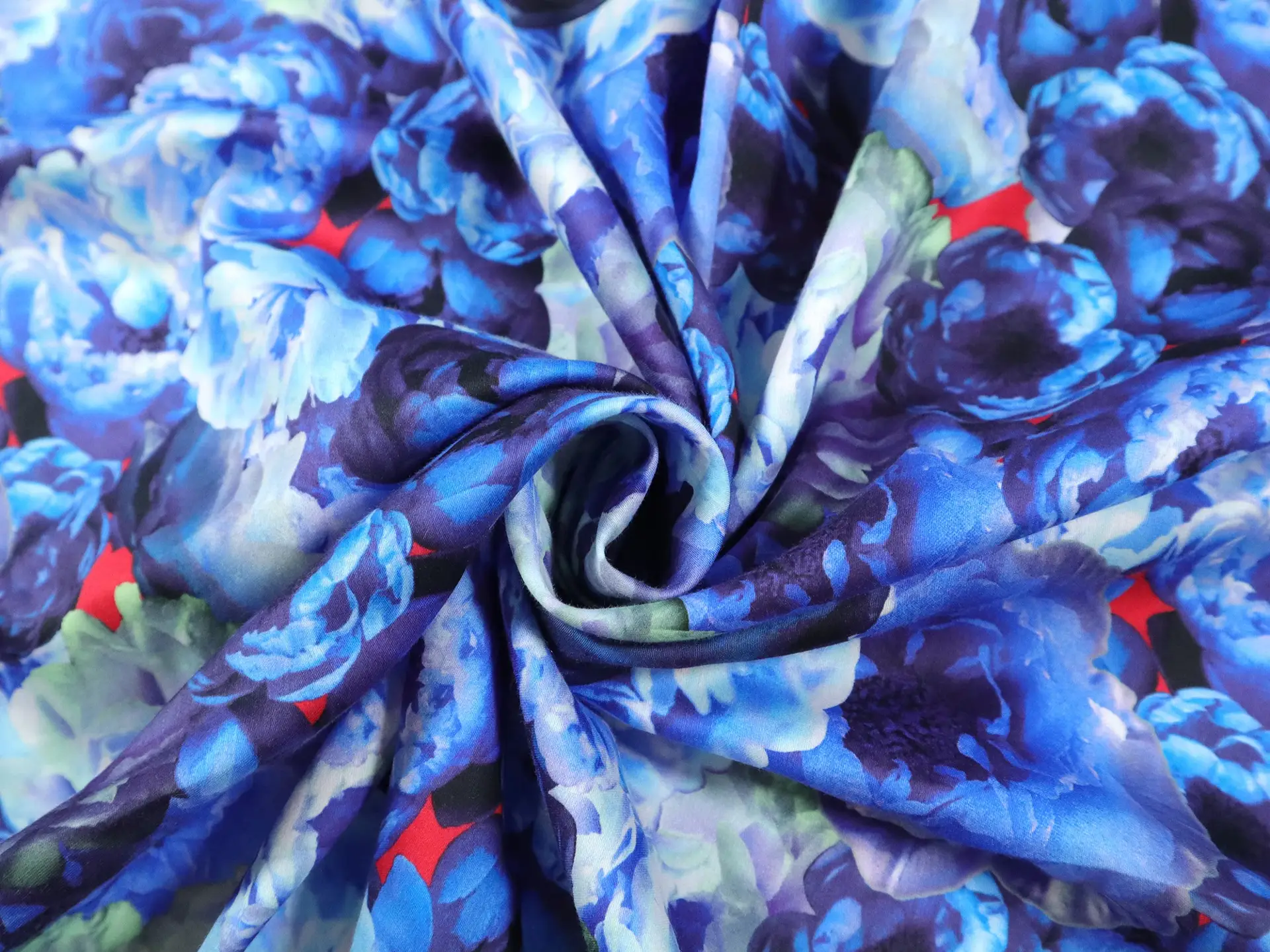 Cotton Satin Lawn with Floral Print in Blues
