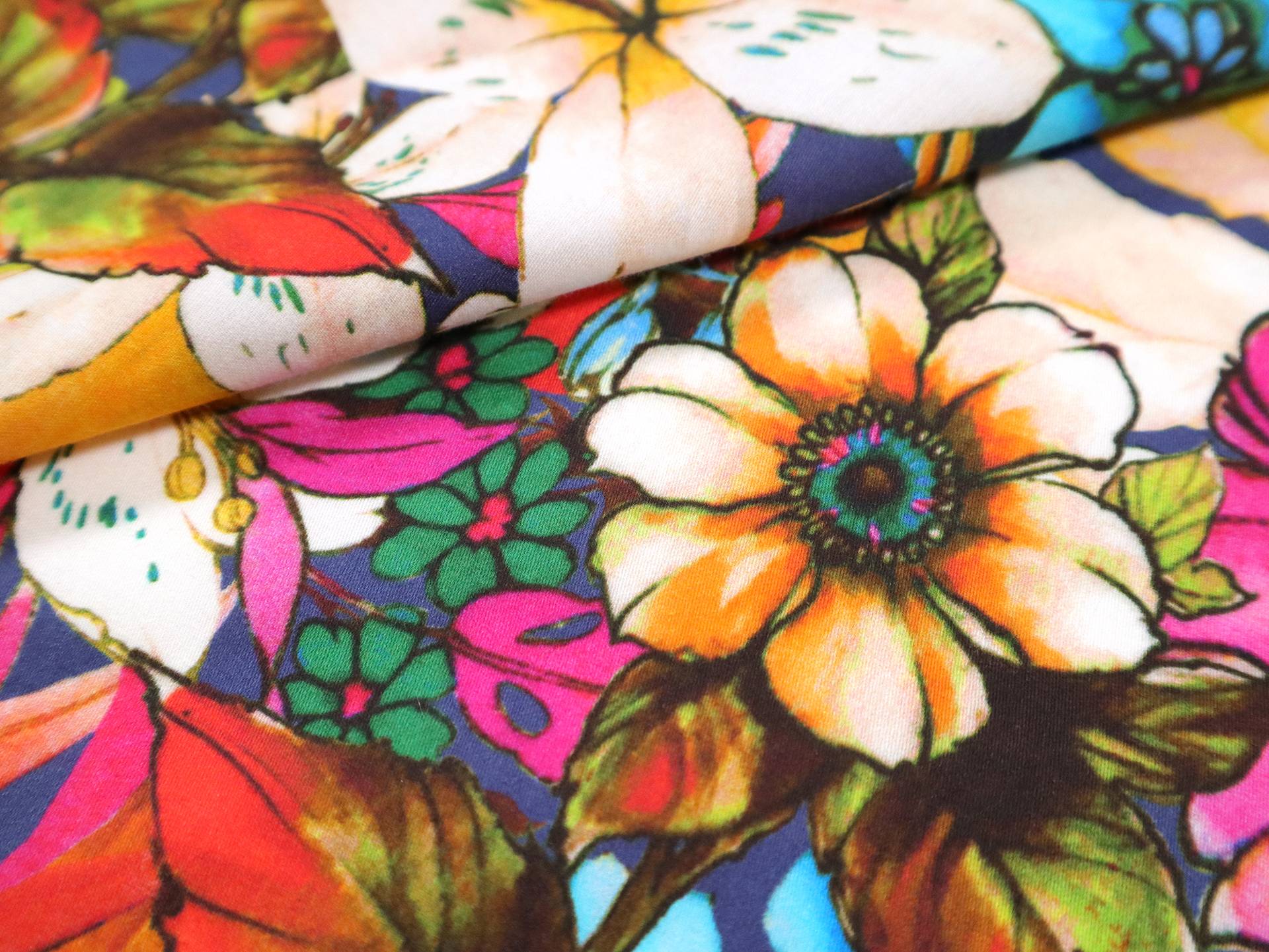 Cotton Satin Lawn with Multi Colored Florals