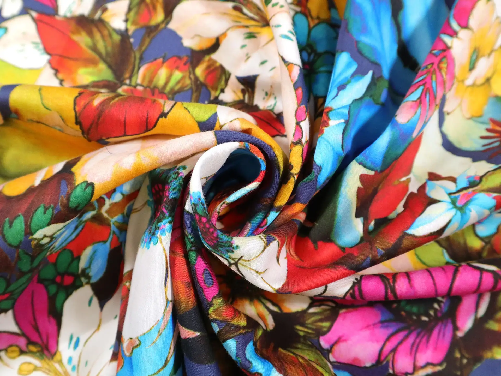 Cotton Satin Lawn with Multi Colored Florals
