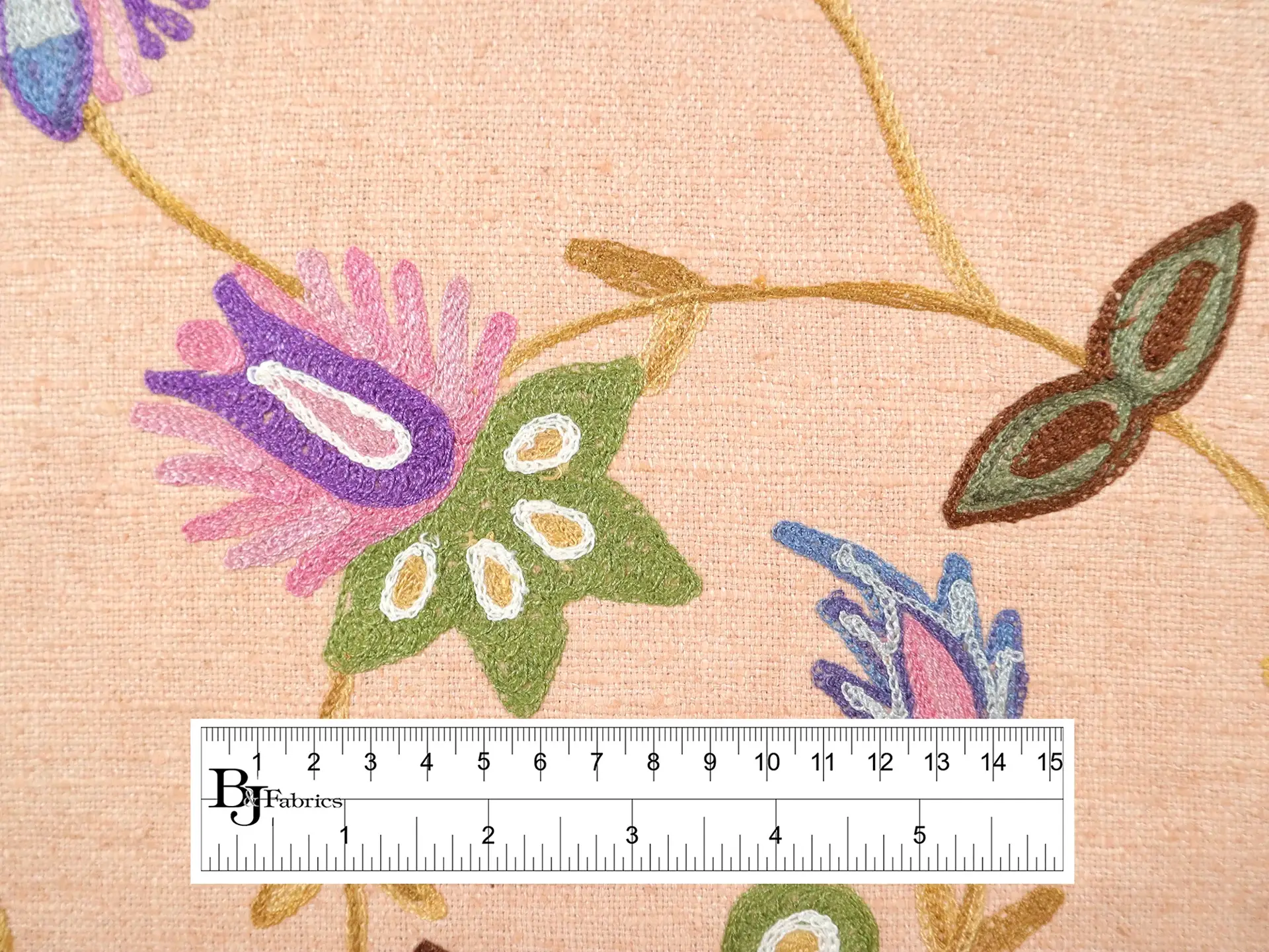 Crewel Embroidered Silk Matka in Peach