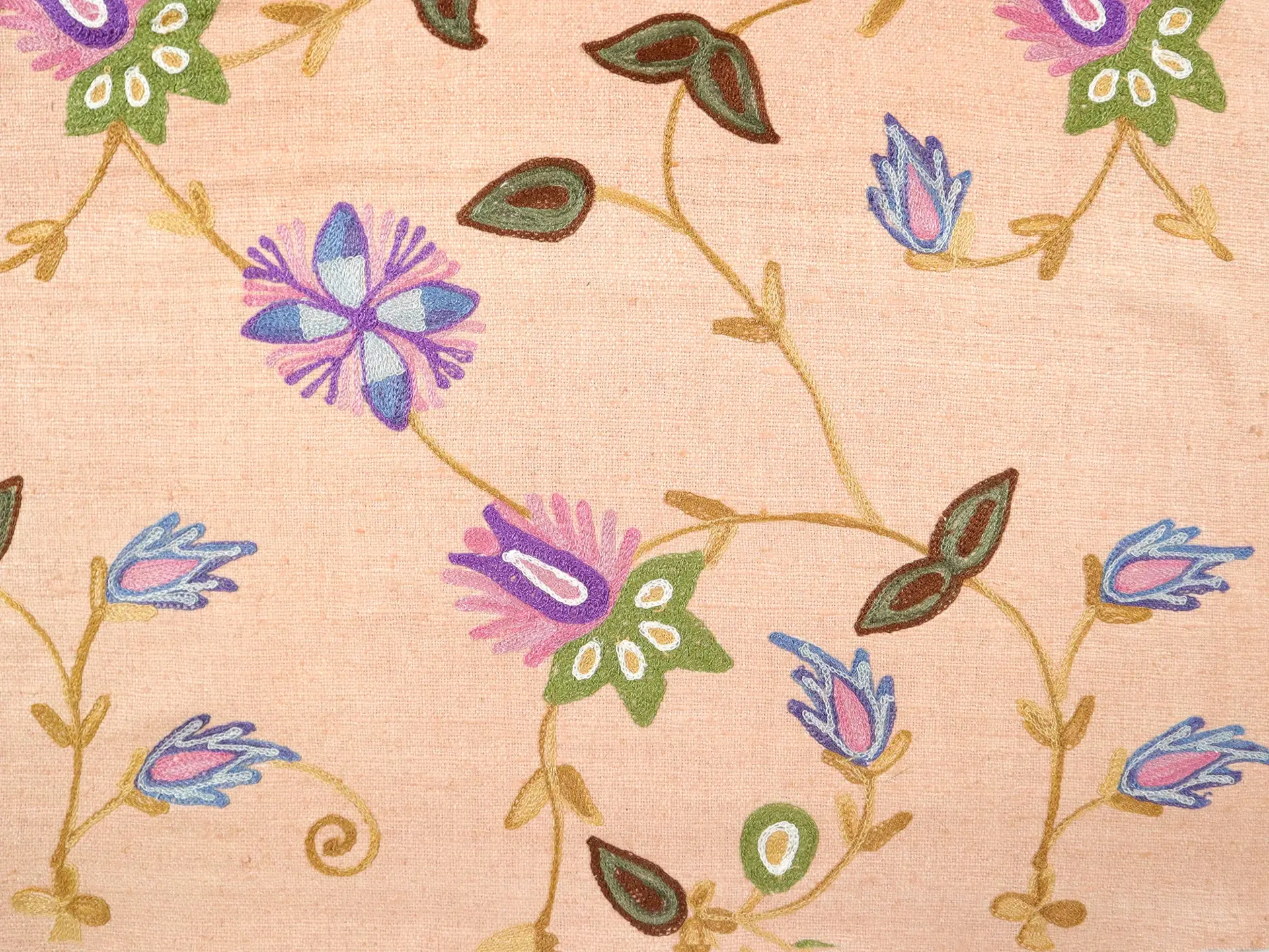 Crewel Embroidered Silk Matka in Peach