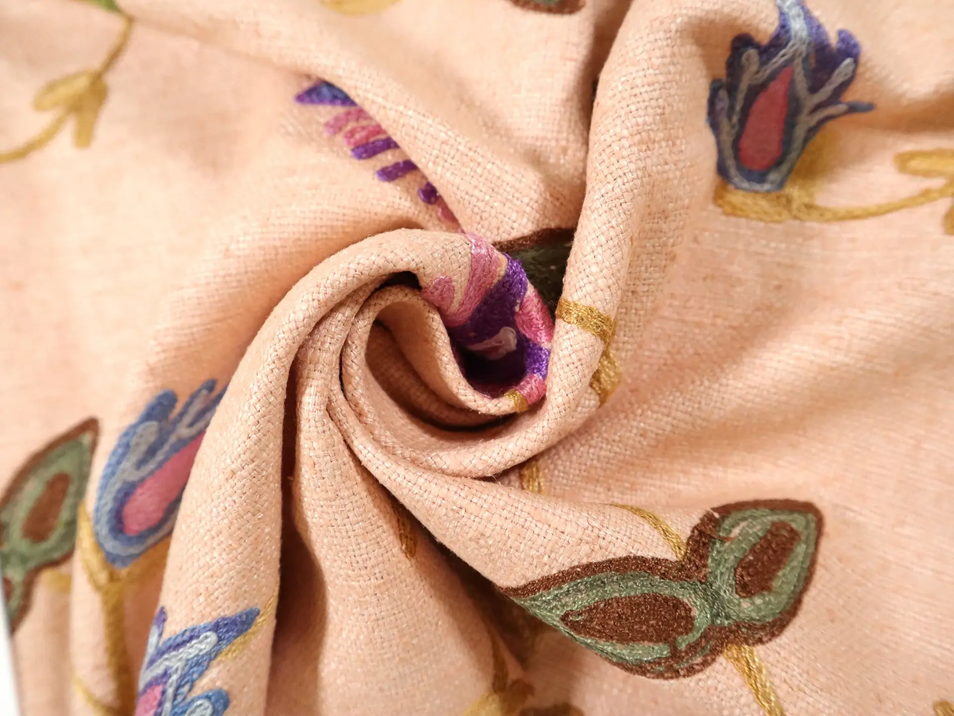 Crewel Embroidered Silk Matka in Peach