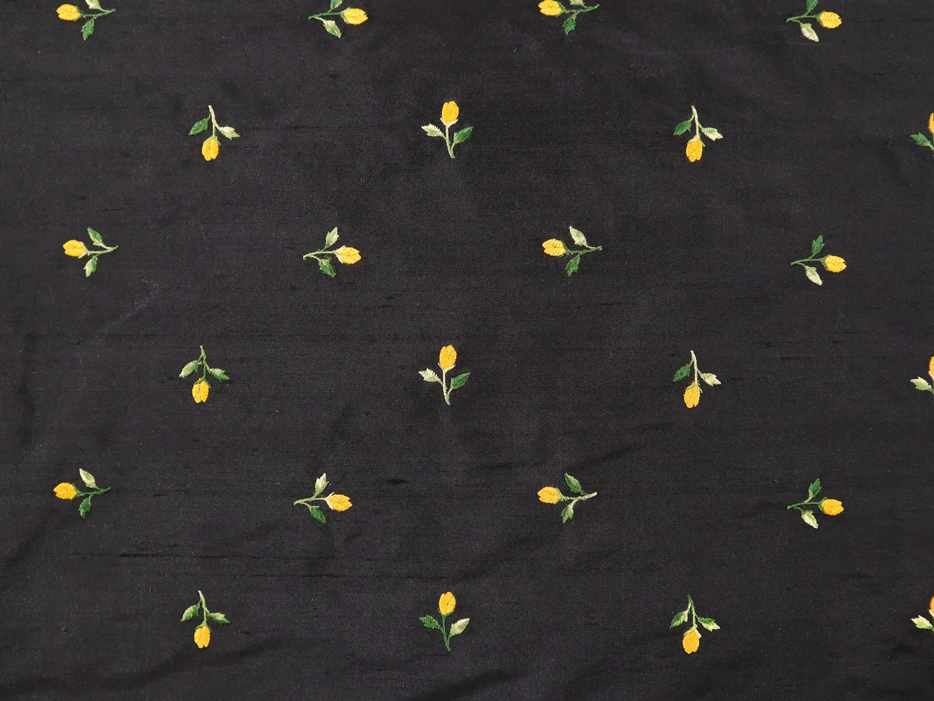 Silk Shantung with Embroidered Tulips in Black
