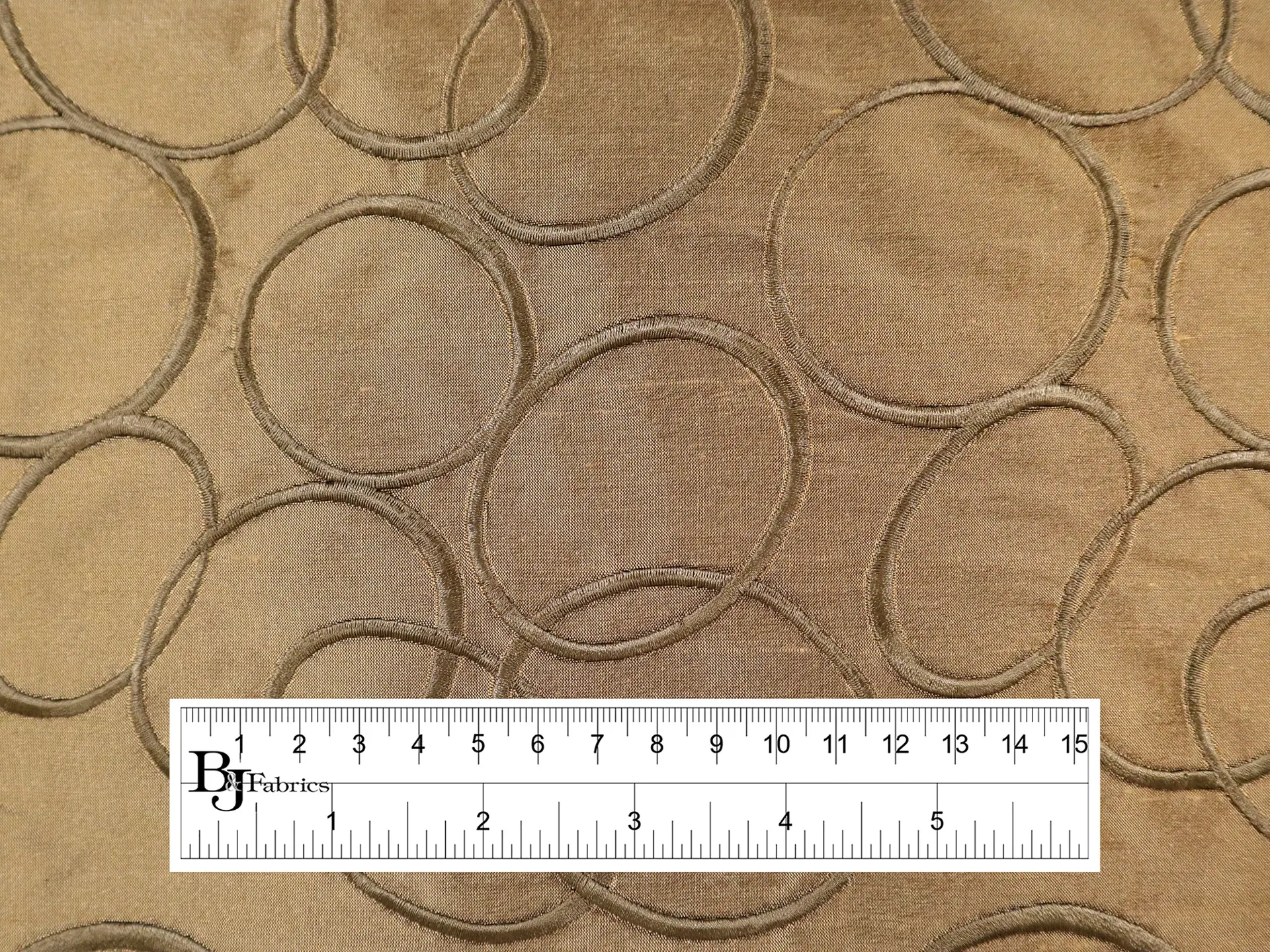 Silk Tussah with Embroidered Ovals in Khaki