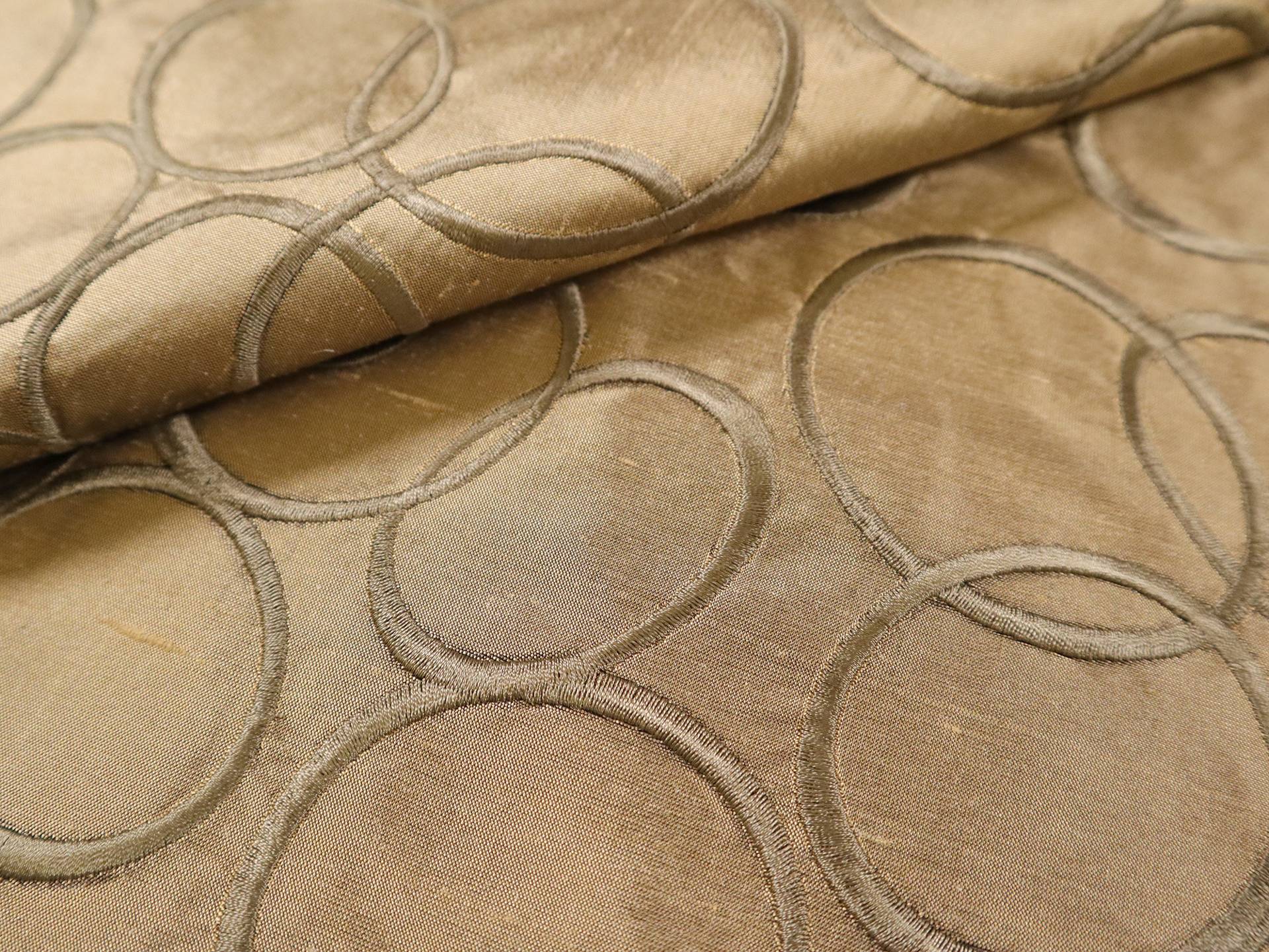 Silk Tussah with Embroidered Ovals in Khaki