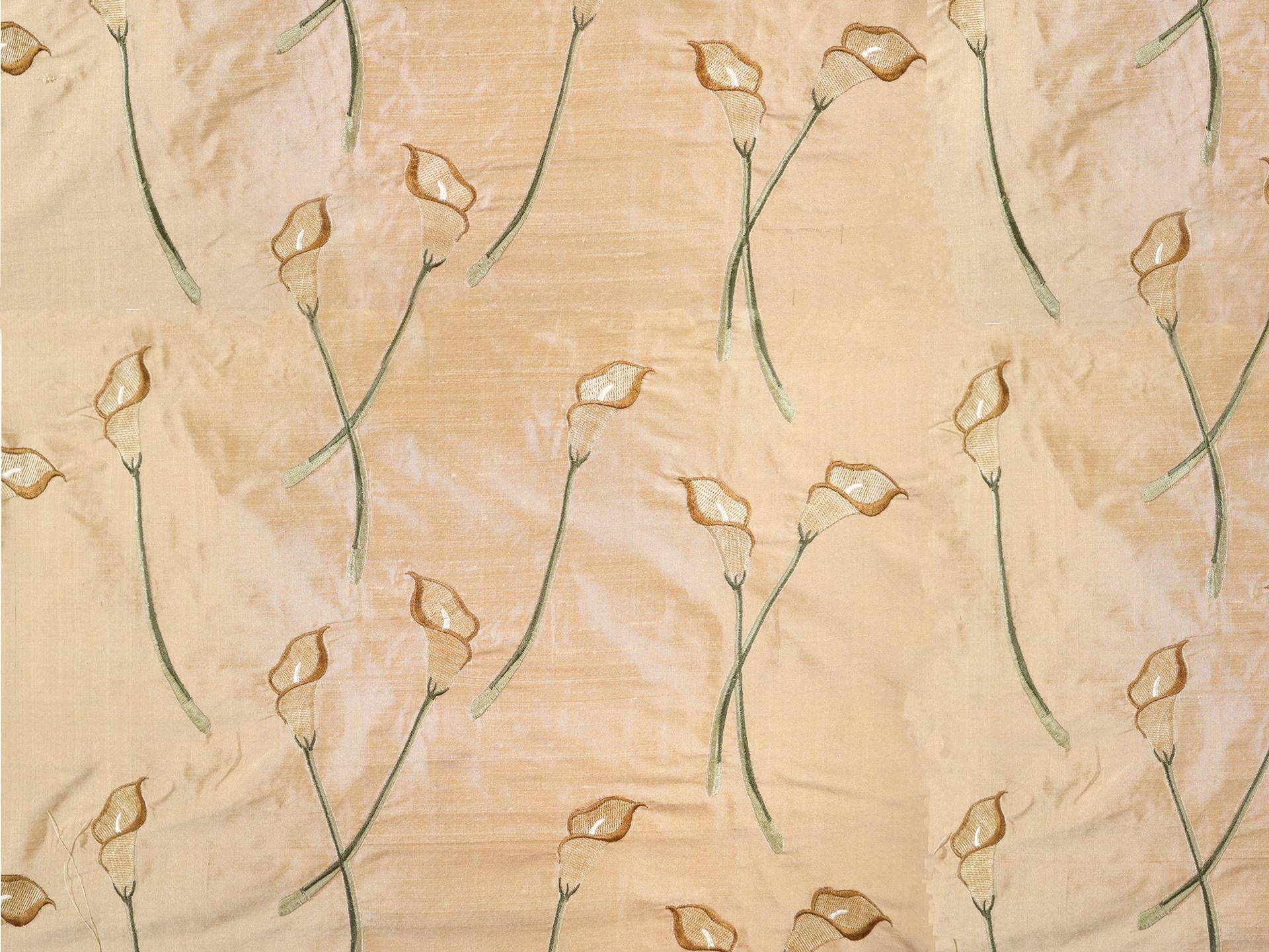 Silk Shantung with Floral Embroidery in Beige