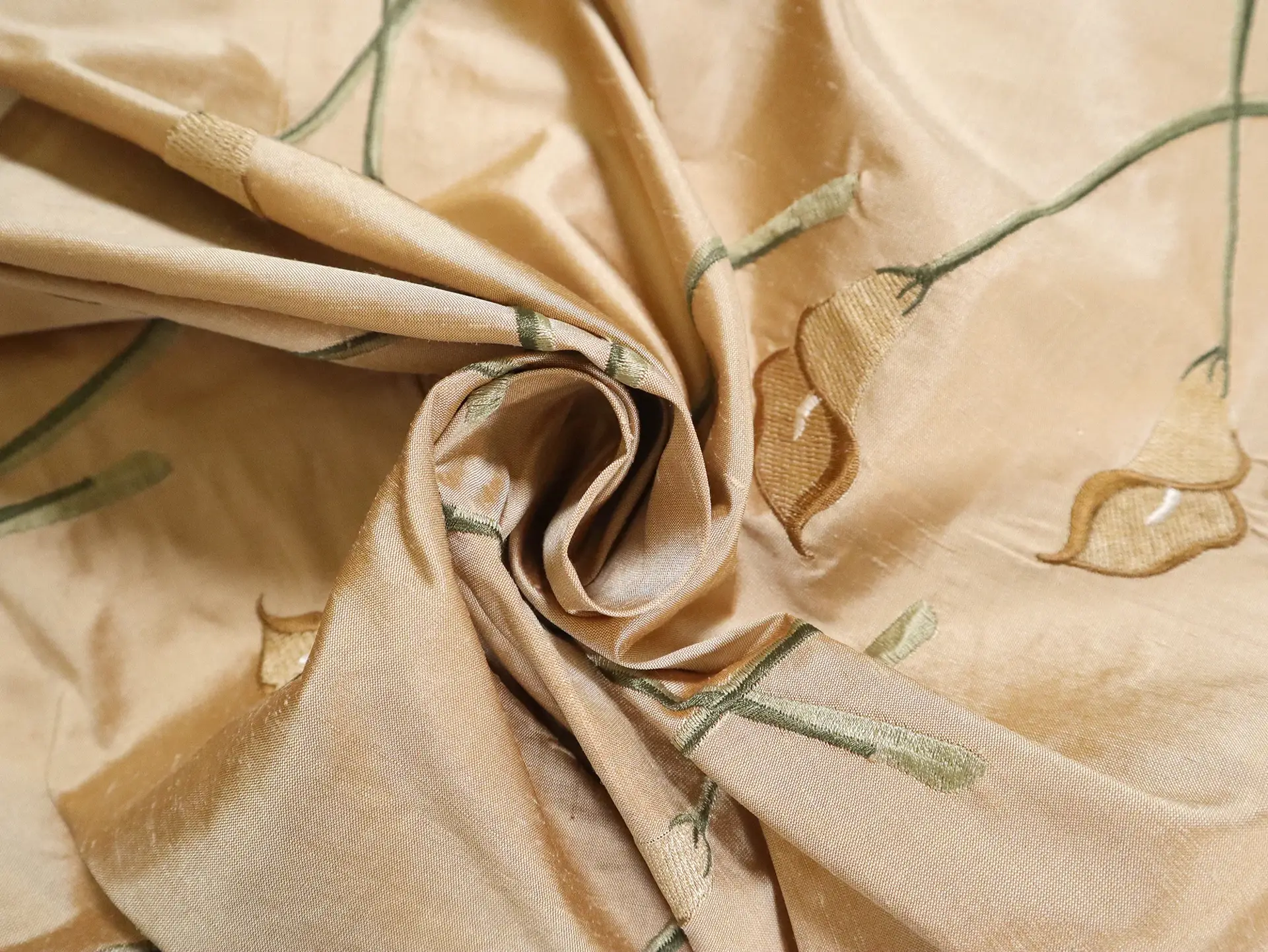 Silk Shantung with Floral Embroidery in Beige