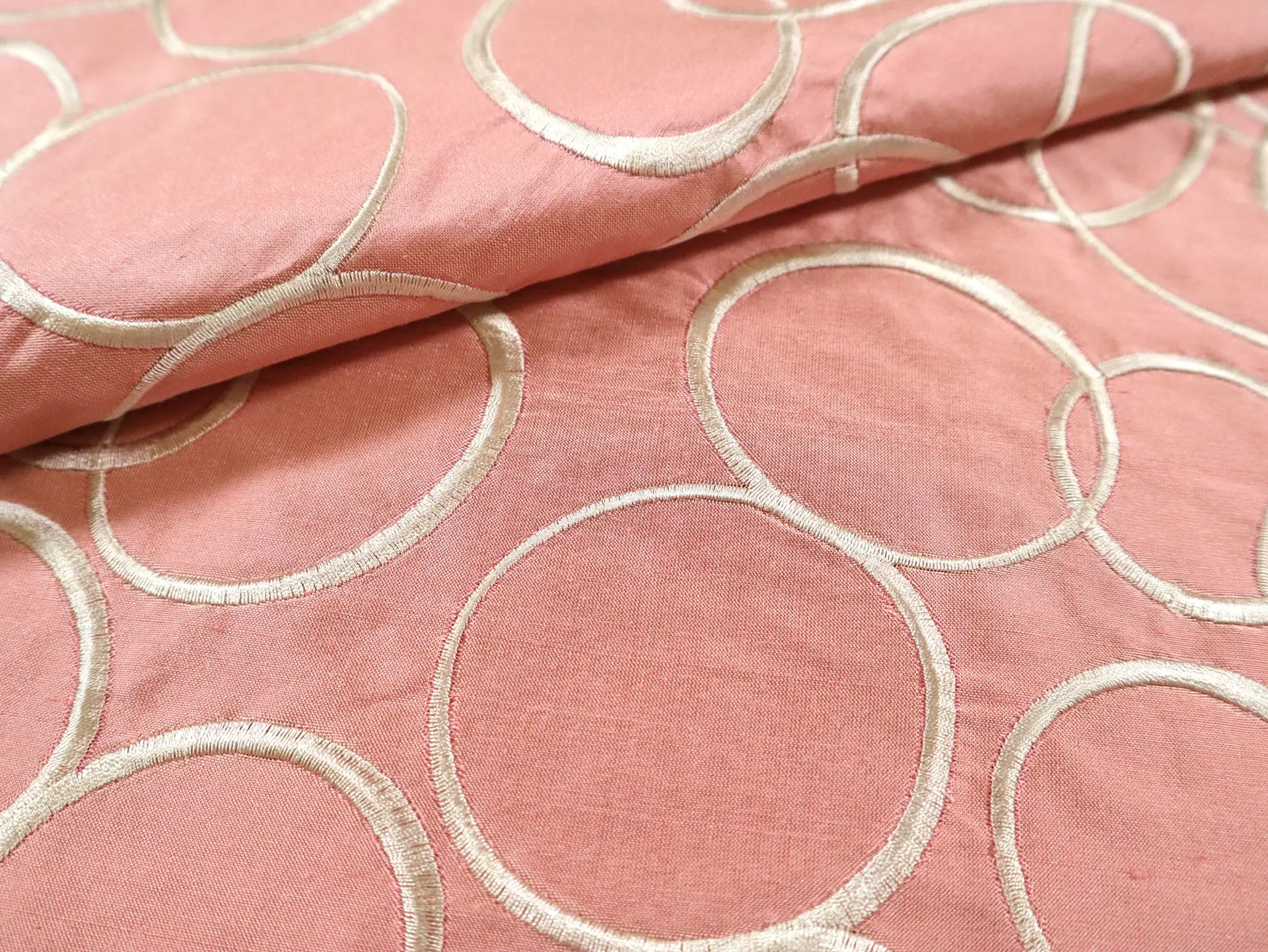 Silk Shantung with Embroidered Ovals in Mauve