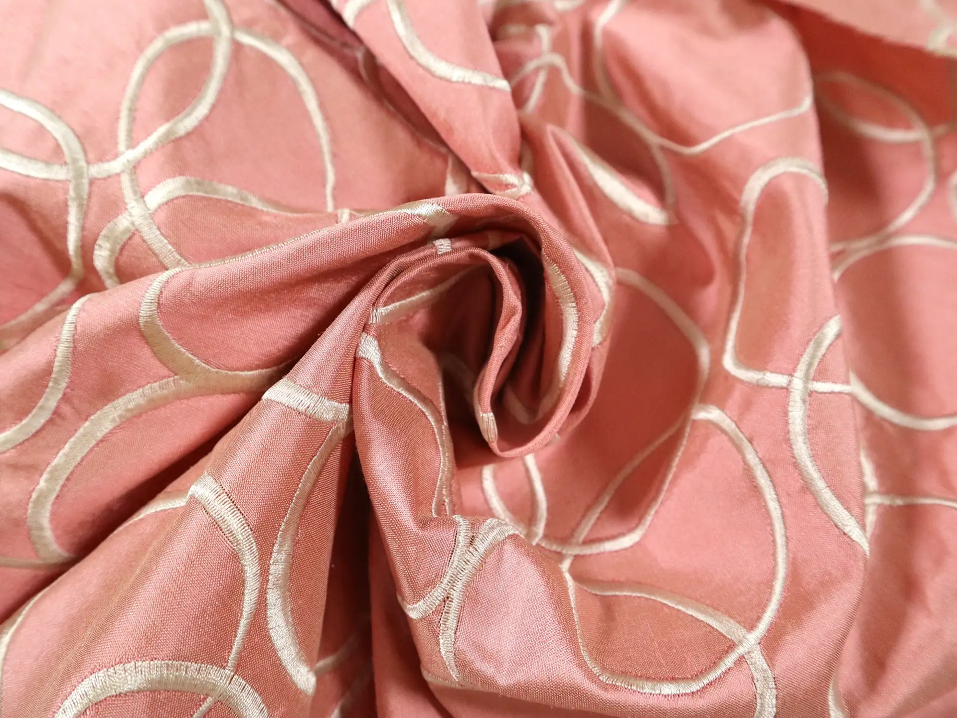 Silk Shantung with Embroidered Ovals in Mauve