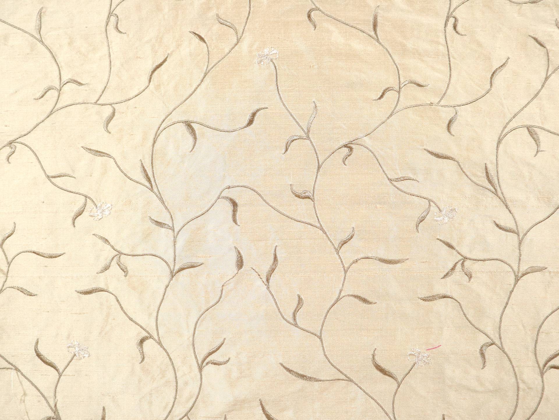 Silk Shantung with Embroidered Leaves in Magnolia