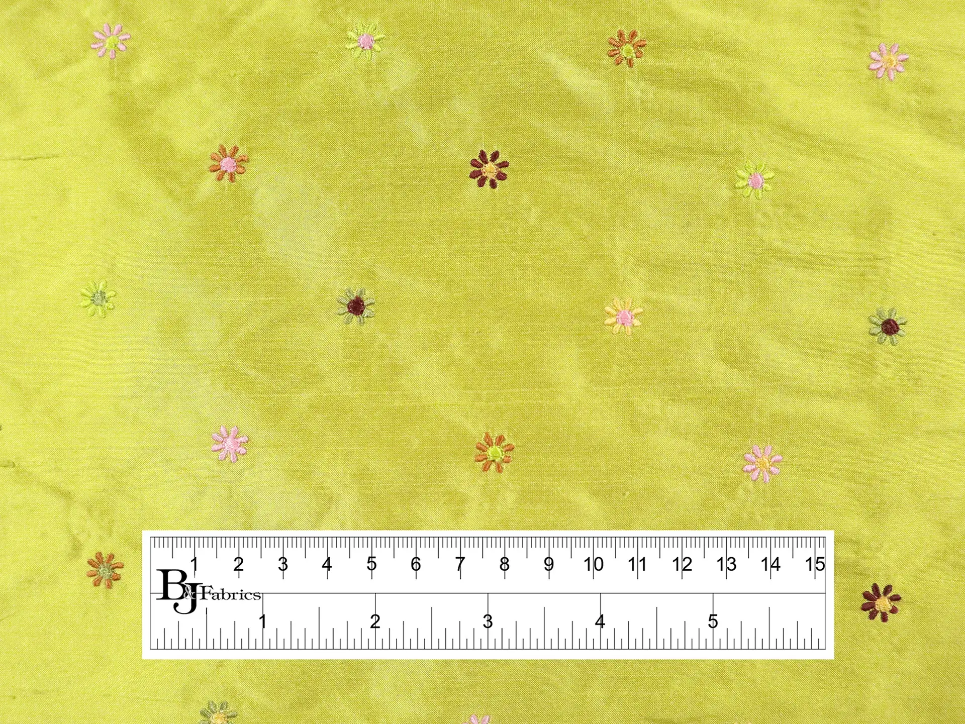 Silk Shantung with Petite Flowers in Chartreuse