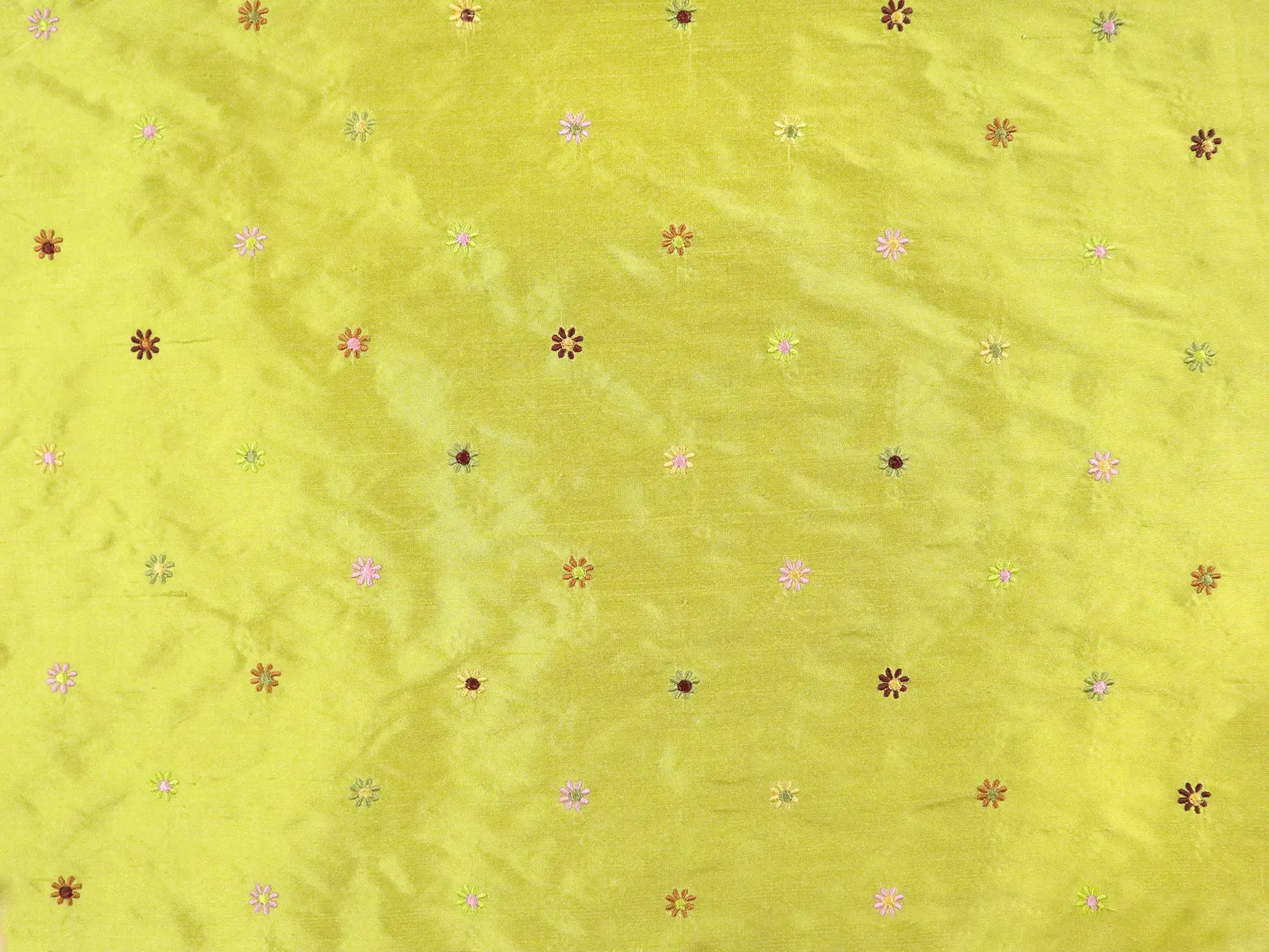 Silk Shantung with Petite Flowers in Chartreuse