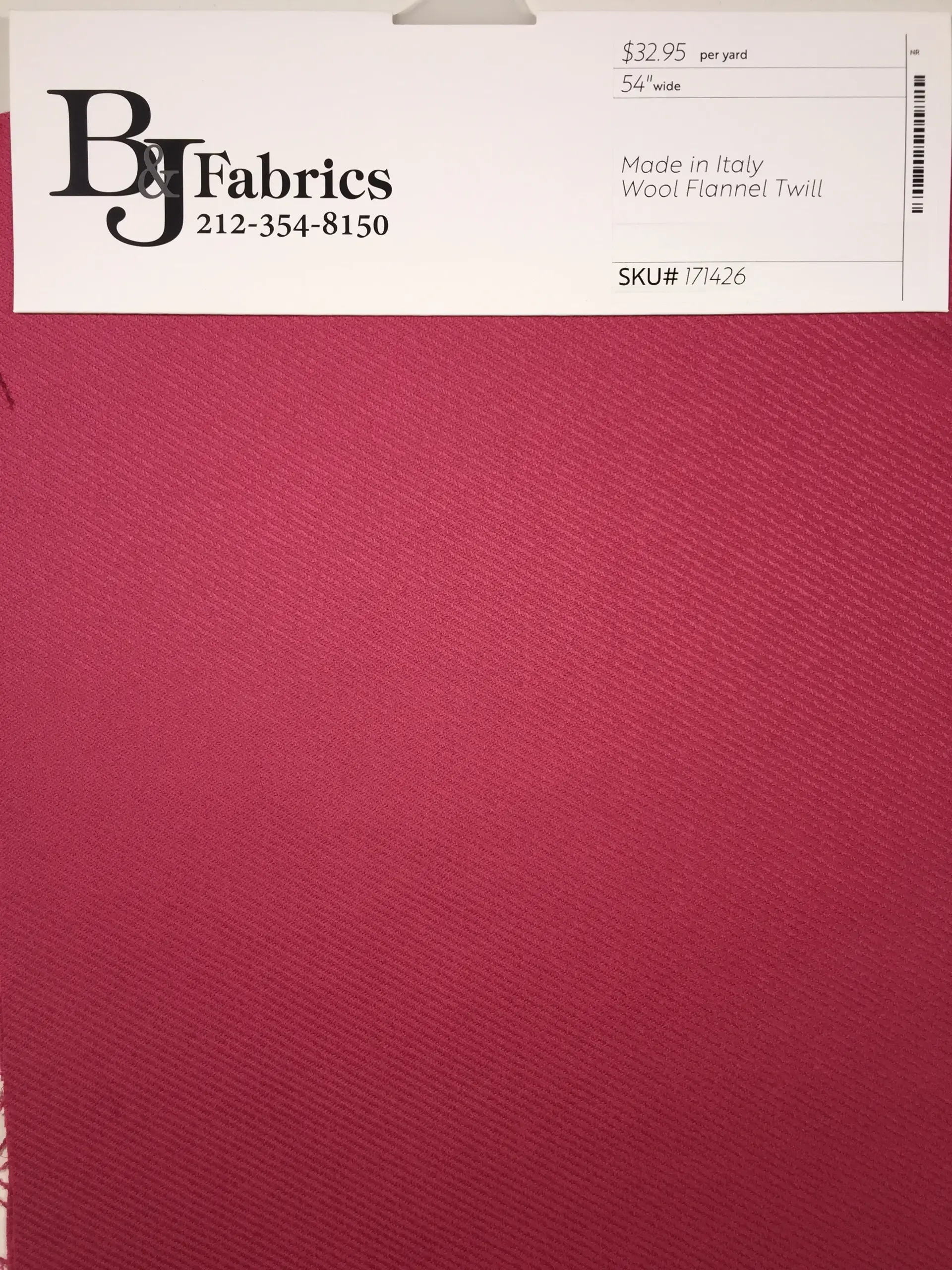 Italian Wool Flannel Twill in Raspberry