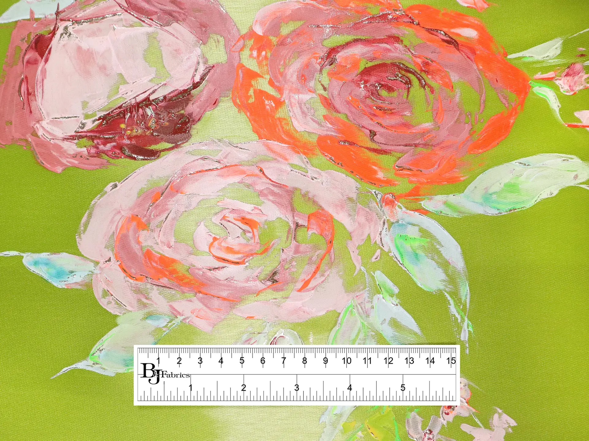 Liquid-Look Satin with Hand Painted Florals on Chartreuse