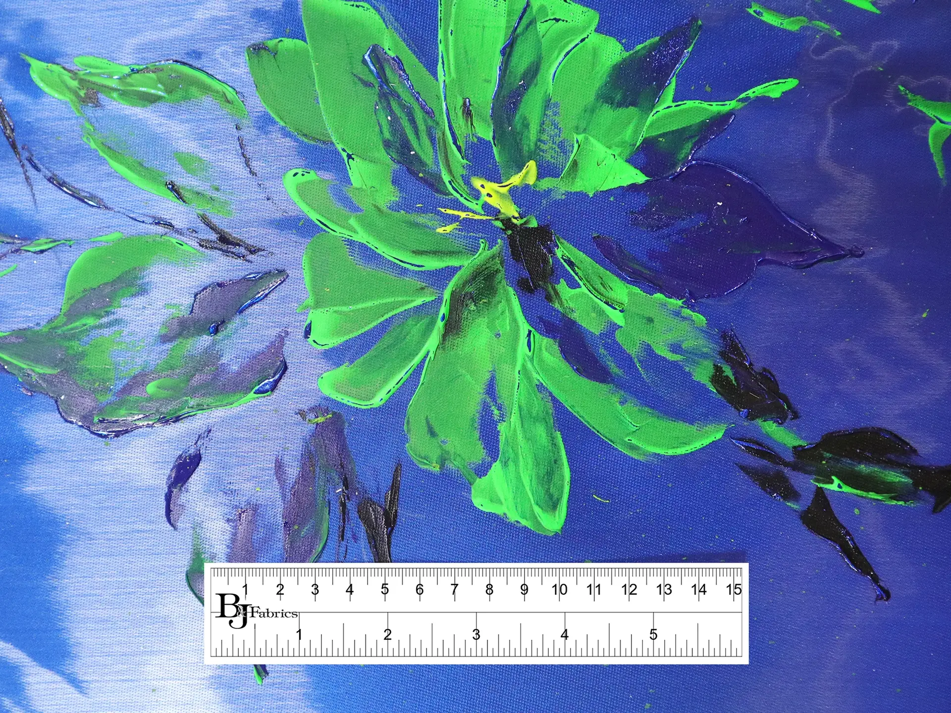 Liquid-Look Satin with Hand Painted Florals on Royal Blue