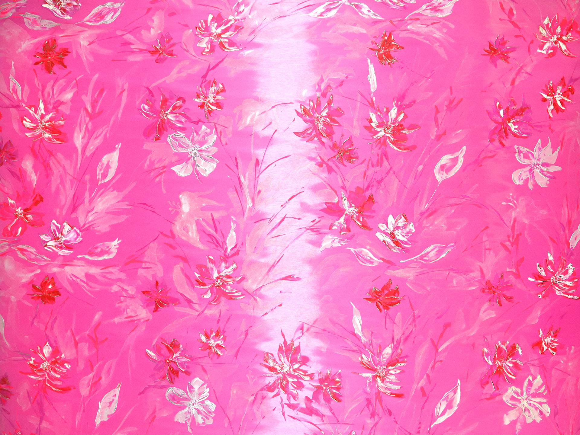 Liquid-Look Satin with Hand Painted Florals on Hot Pink