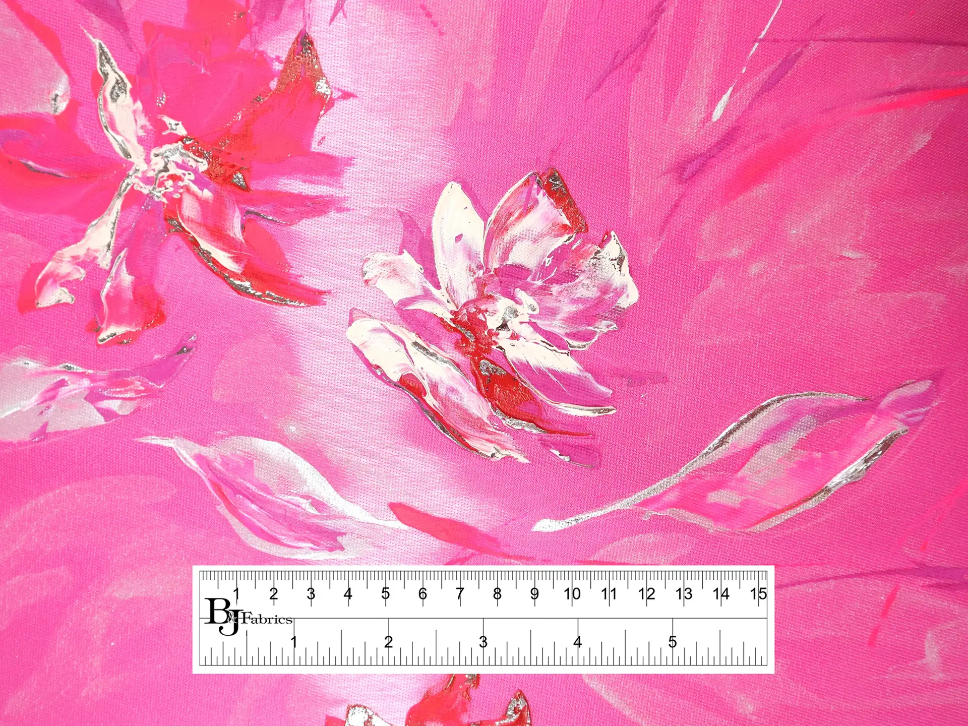 Liquid-Look Satin with Hand Painted Florals on Hot Pink
