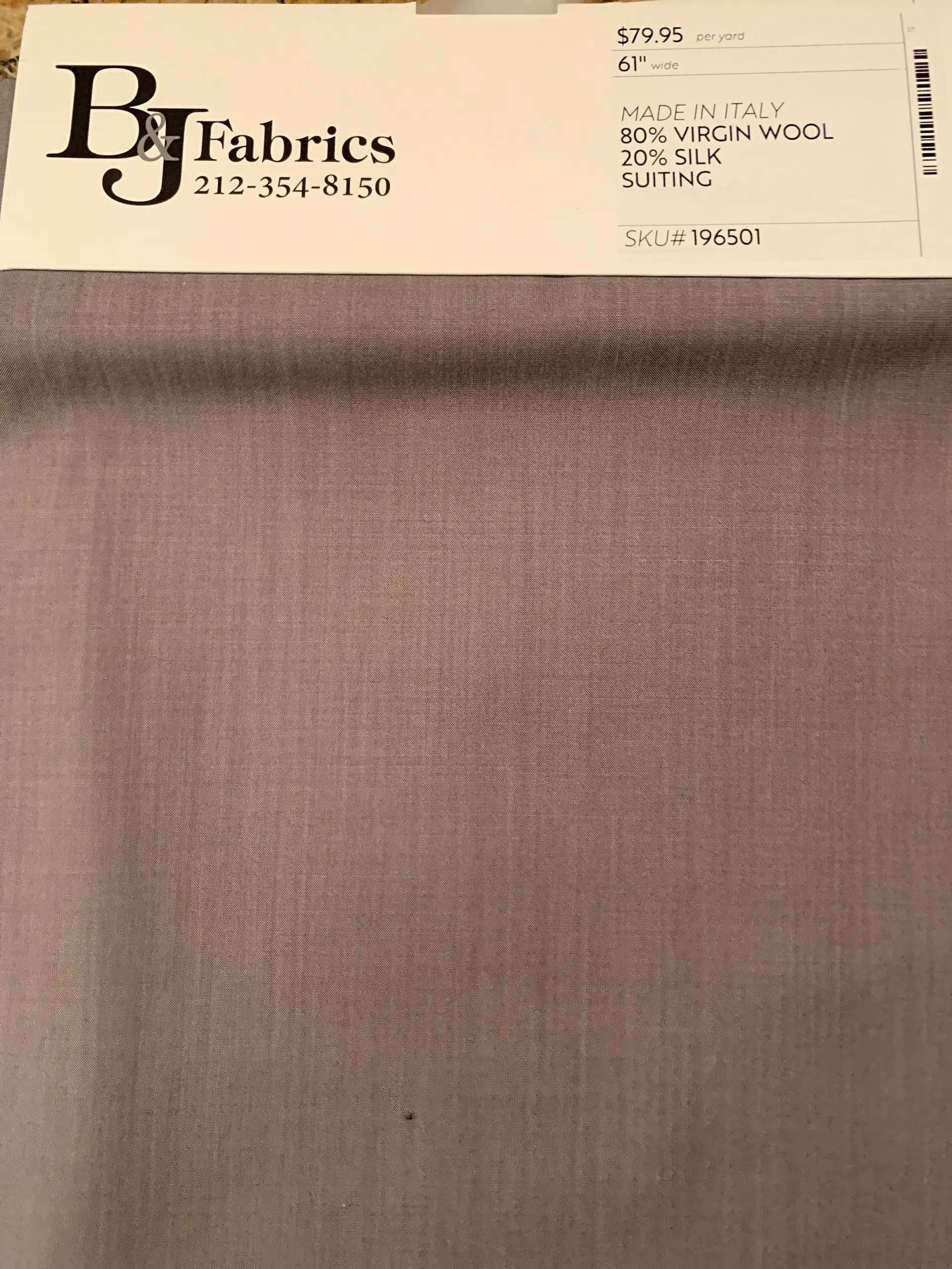 MADE IN ITALY 80% VIRGIN WOOL 20% SILK SUITING