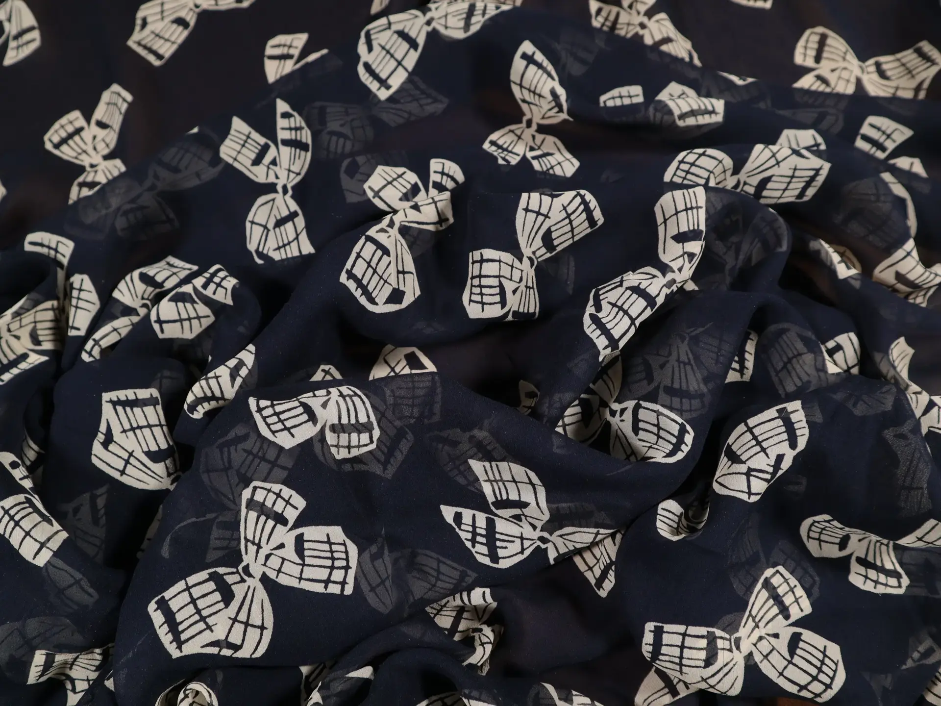 Cream Bows on Navy silk Chiffon