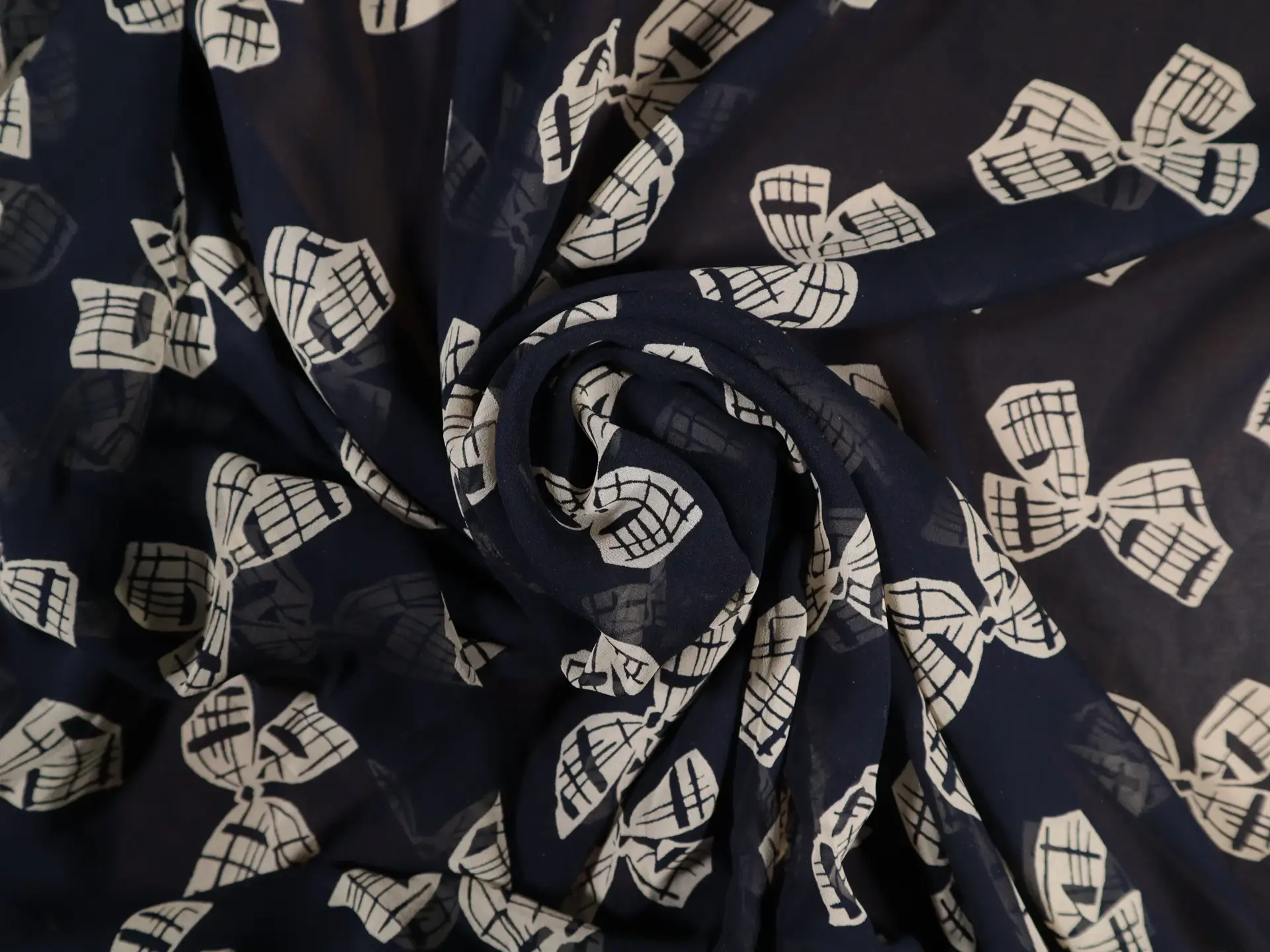 Cream Bows on Navy silk Chiffon