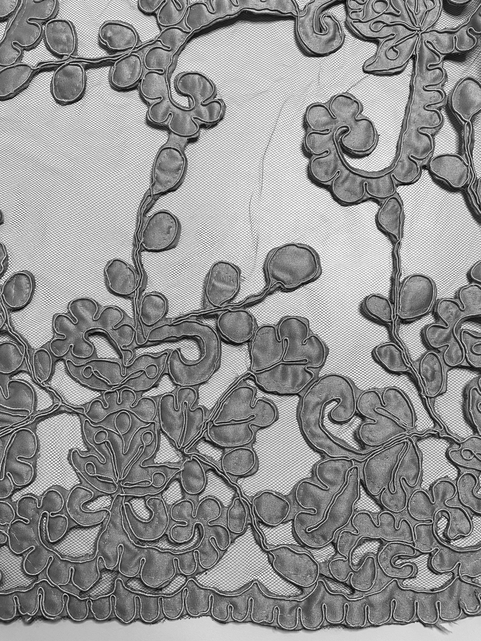 Laser Cut Polyester Embroidered Satin on Tulle