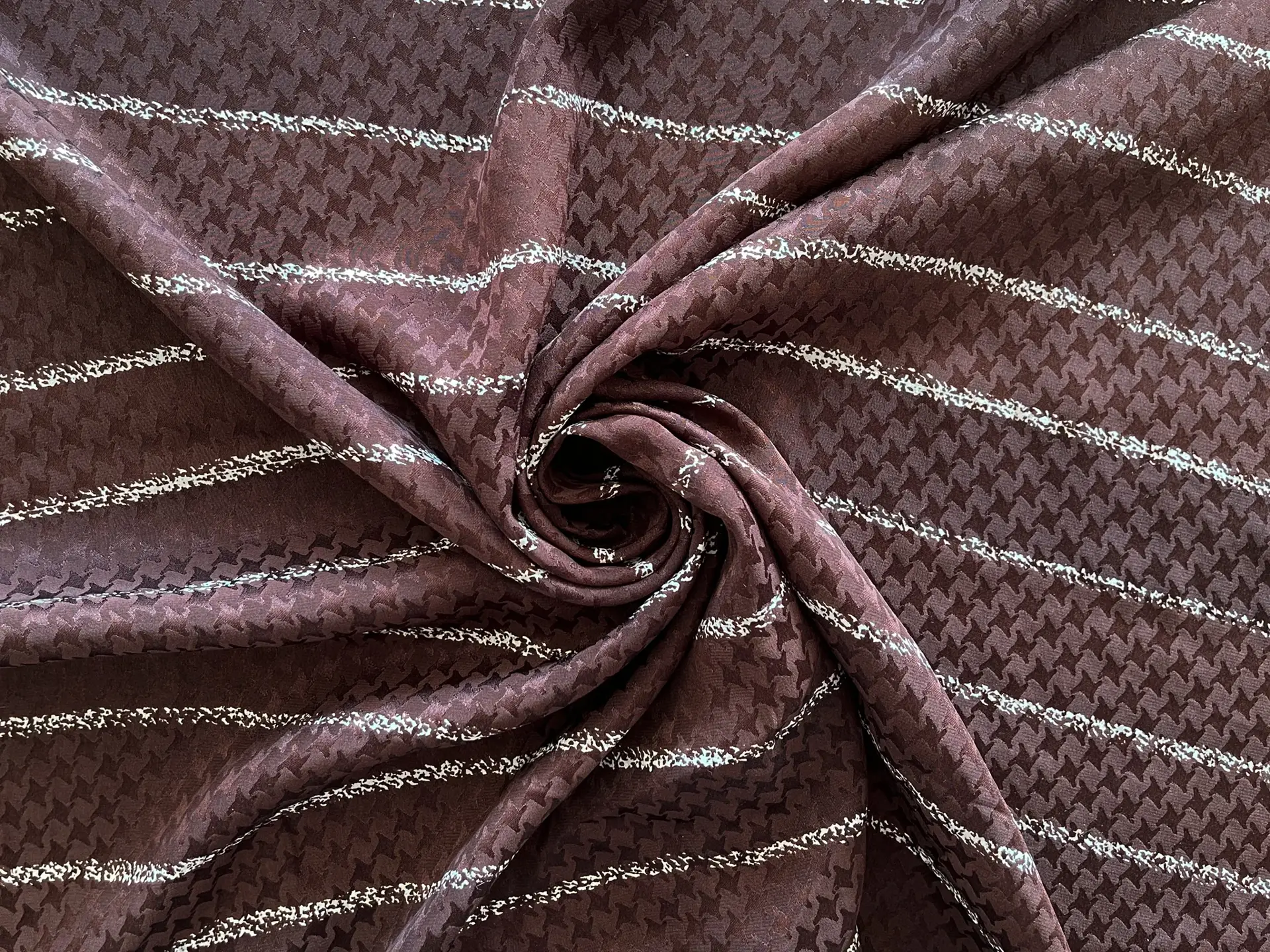 Vintage Silk Print. White and Brown Chalk Stripe