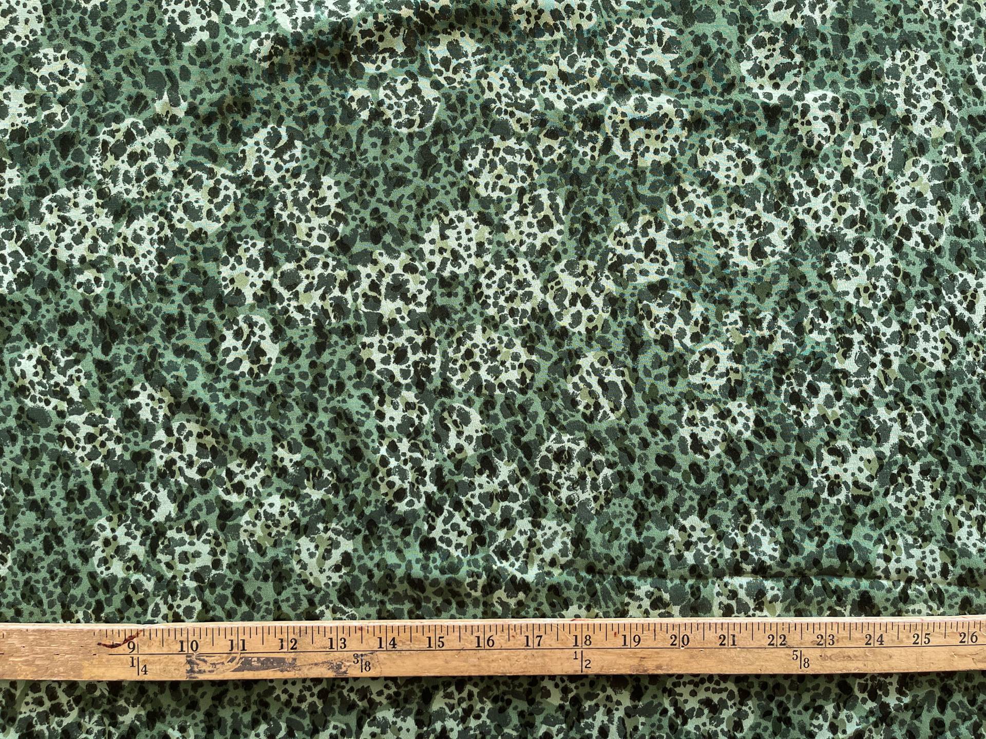 Vintage Silk Print. Green with Black Marks