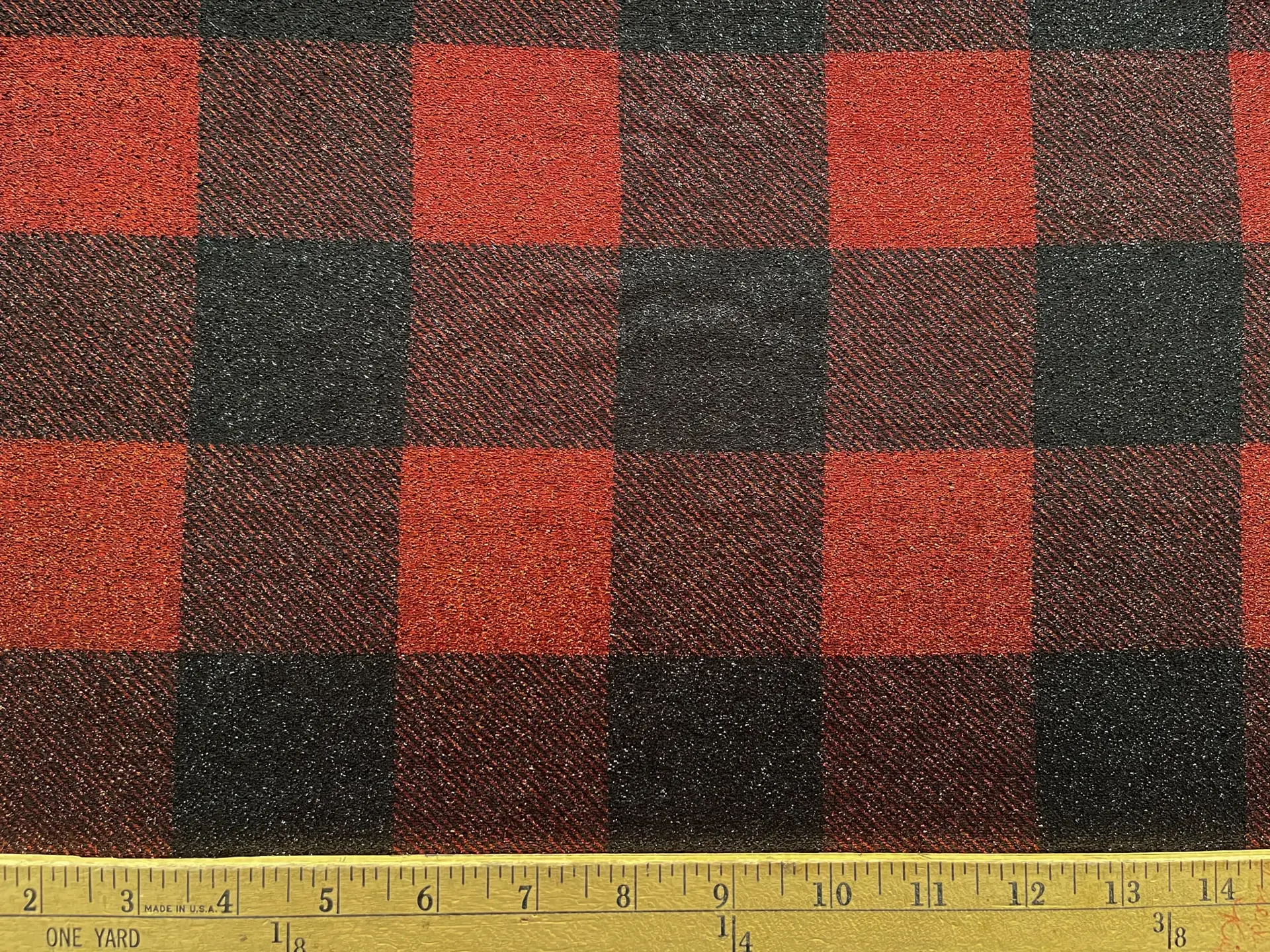 Silk Lurex with oxblood plaid print