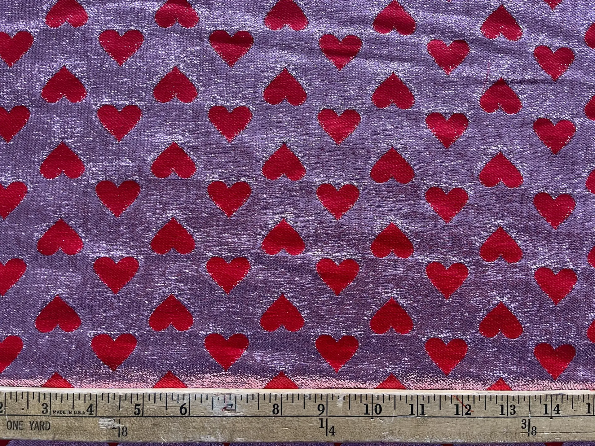 Silk Lurex Red Hearts on Pink