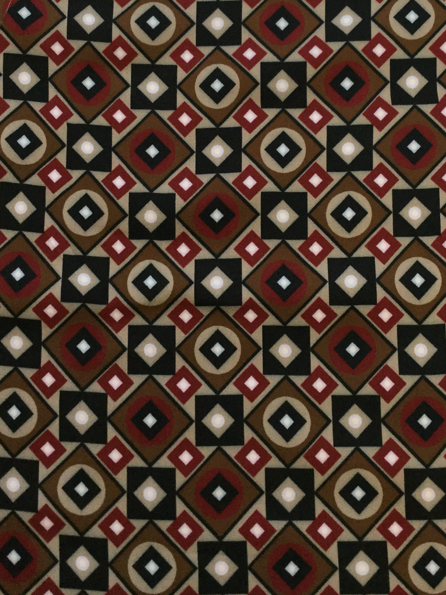 Geometric Print Viscose Sateen Challis in Tan/White/Reds