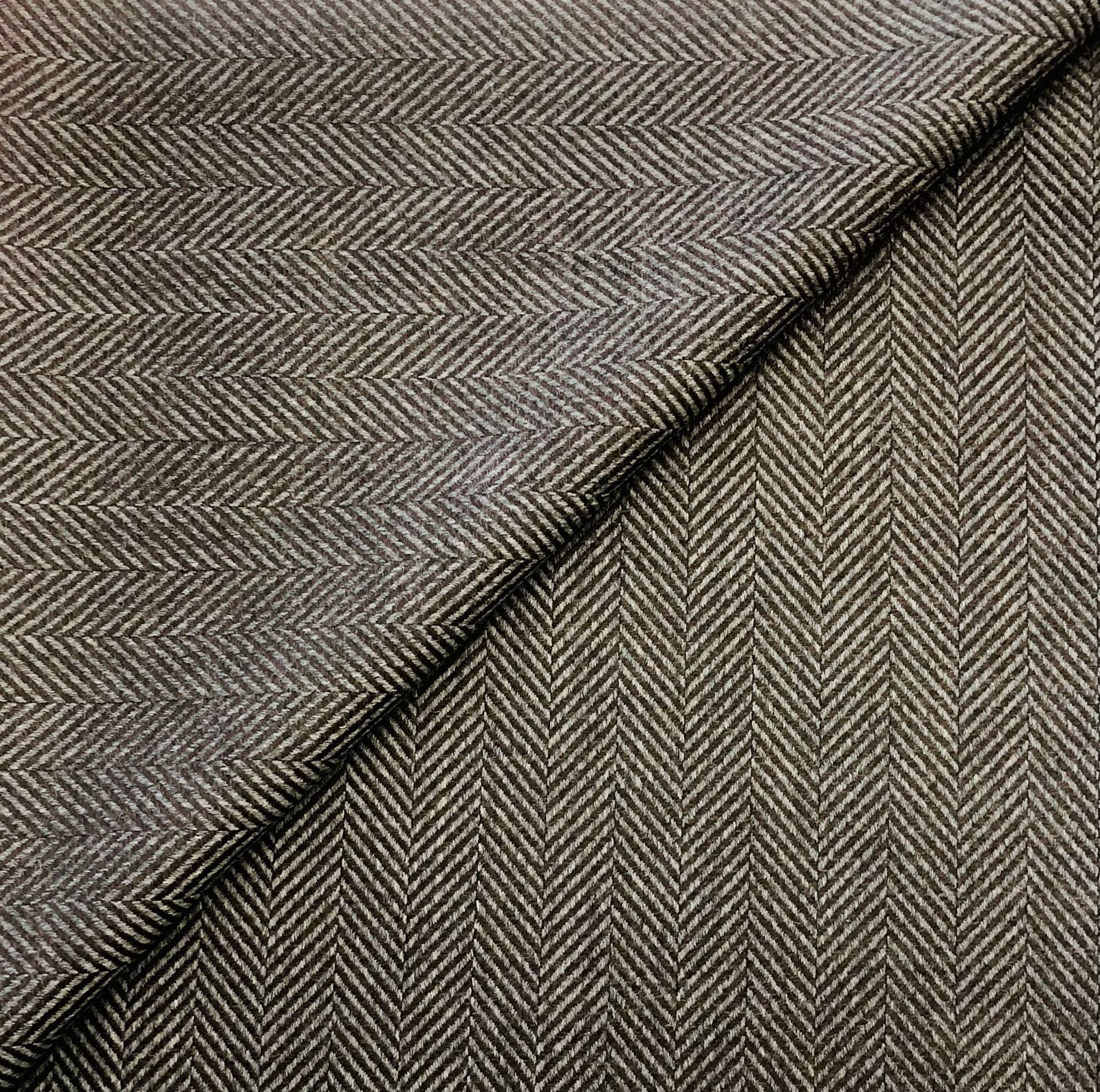 Italian Wool Herringbone Suiting in Marrone Grigio