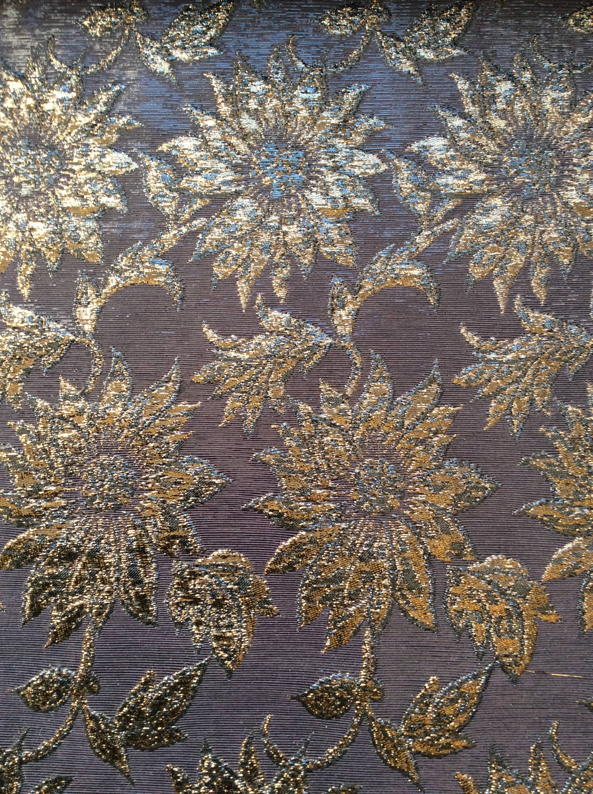 Metallic Silk Brocade with Sunflower Pattern