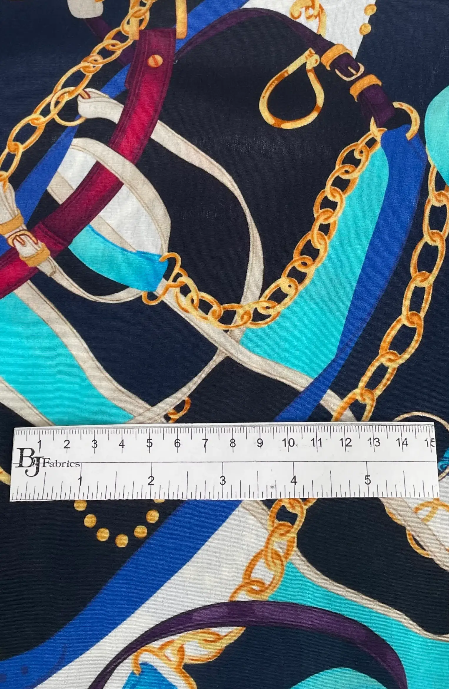 Made in Italy 100% Viscose Challis Equestrian Print in Navy Multi
